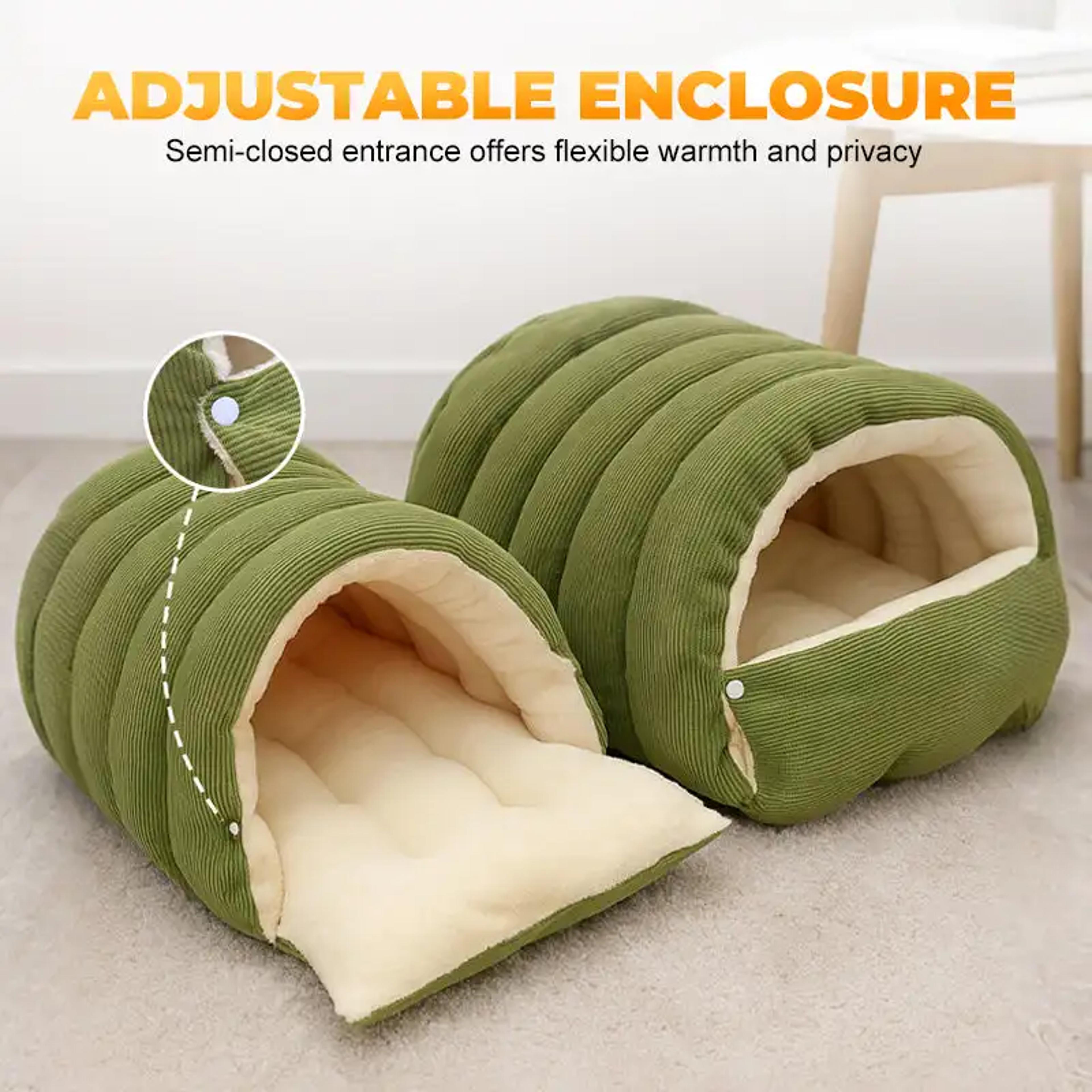 winter warm enclosed house cat bed, thermal plush cat bed with removable washable cover for cats and small pets