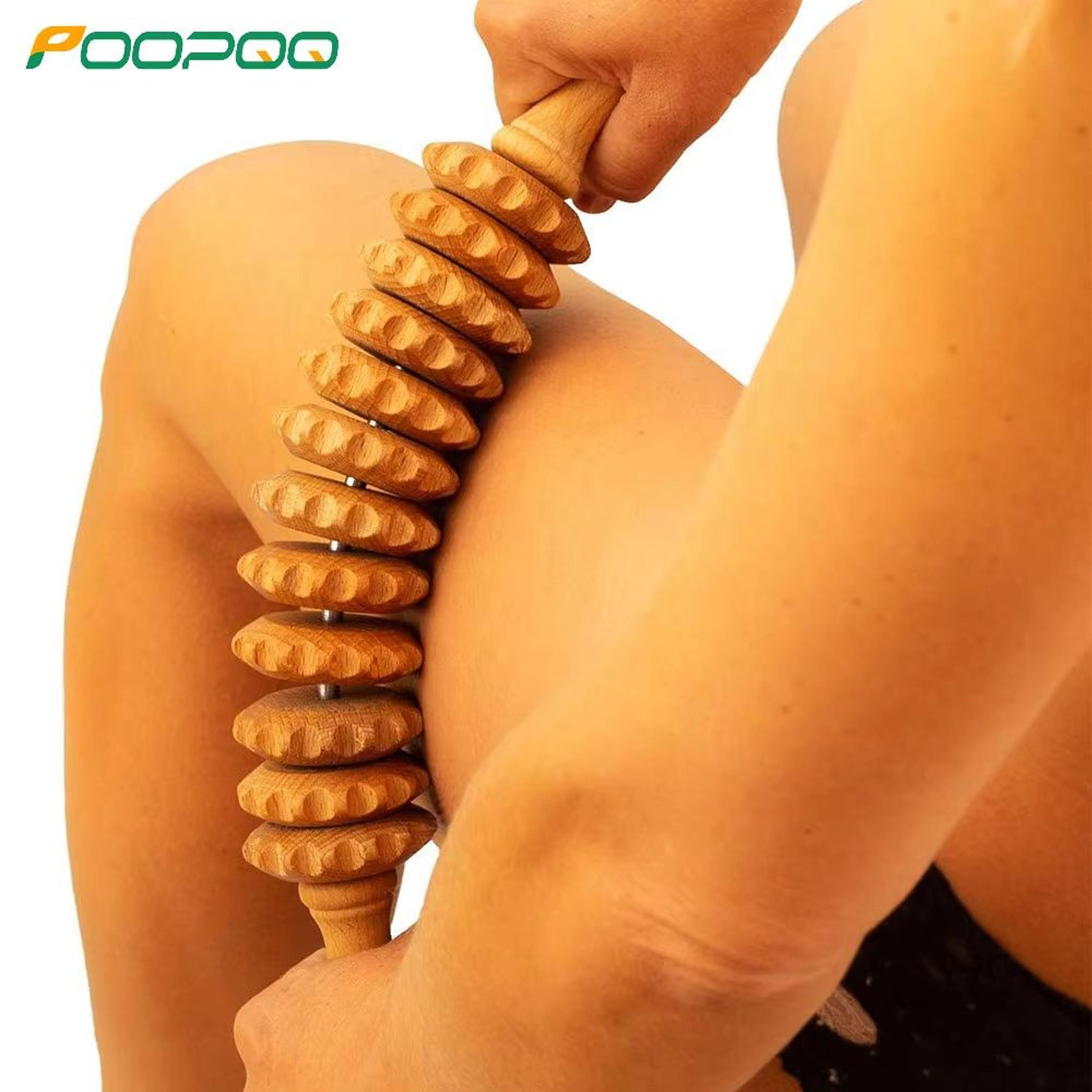 multi-functional wooden massage roller, natural curved body roller for thigh & waist, cellulite reduction muscle tension