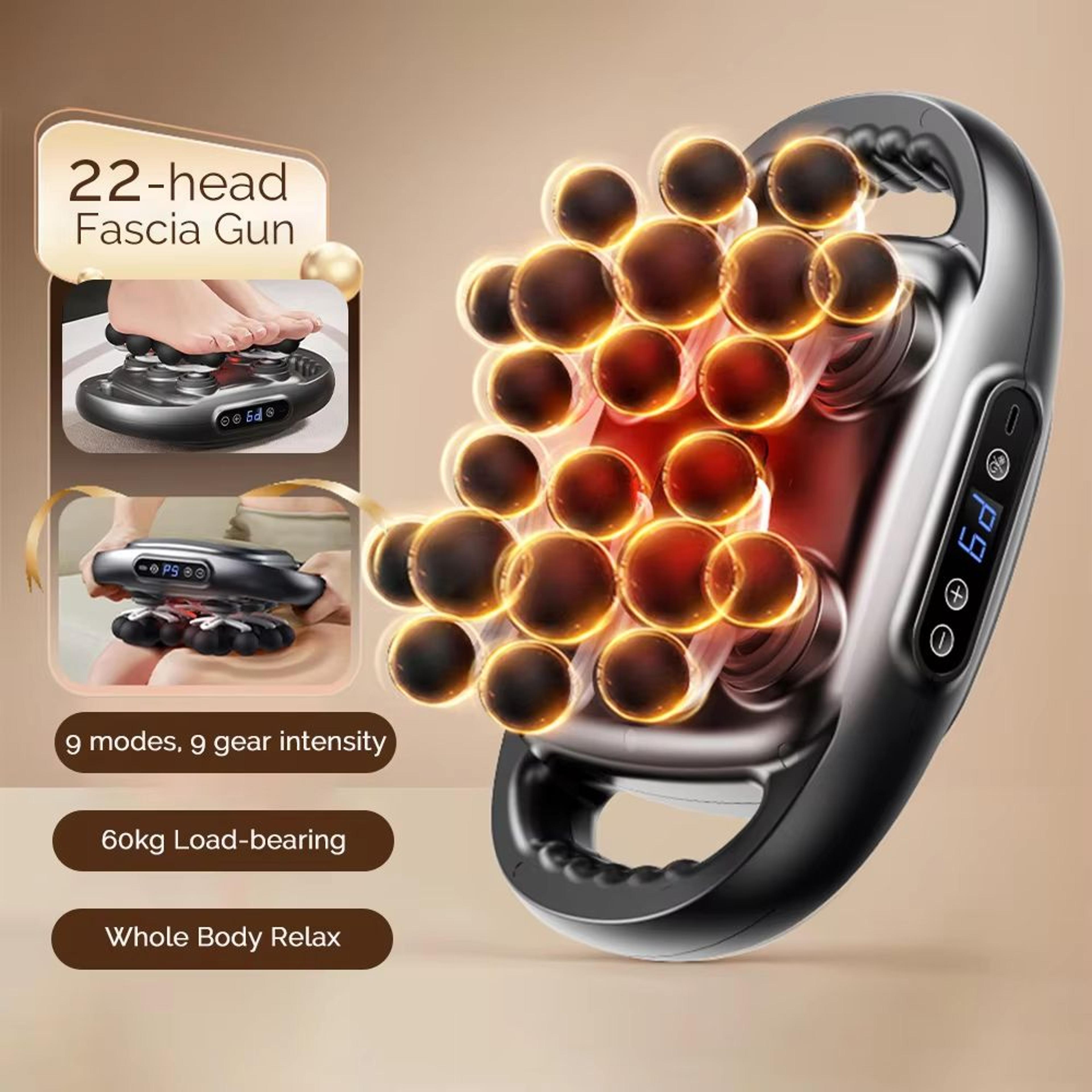 high frequency vibration fascia gun 22 heads, muscle massager for back waist, neck shoulder body massage gun