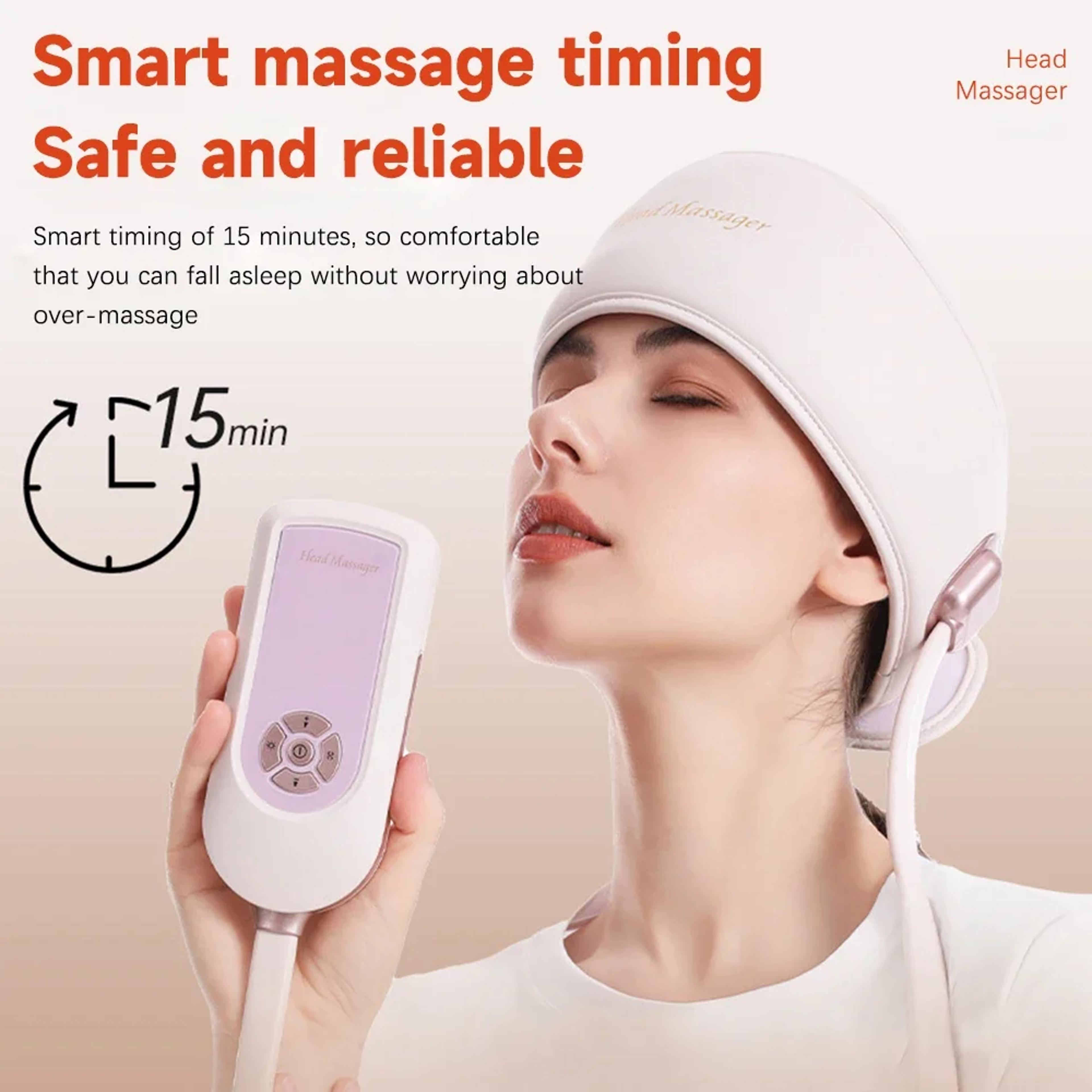 6-zone head massage device, electric head massager with heat, air pressure eye massager, hot compress, music therapy