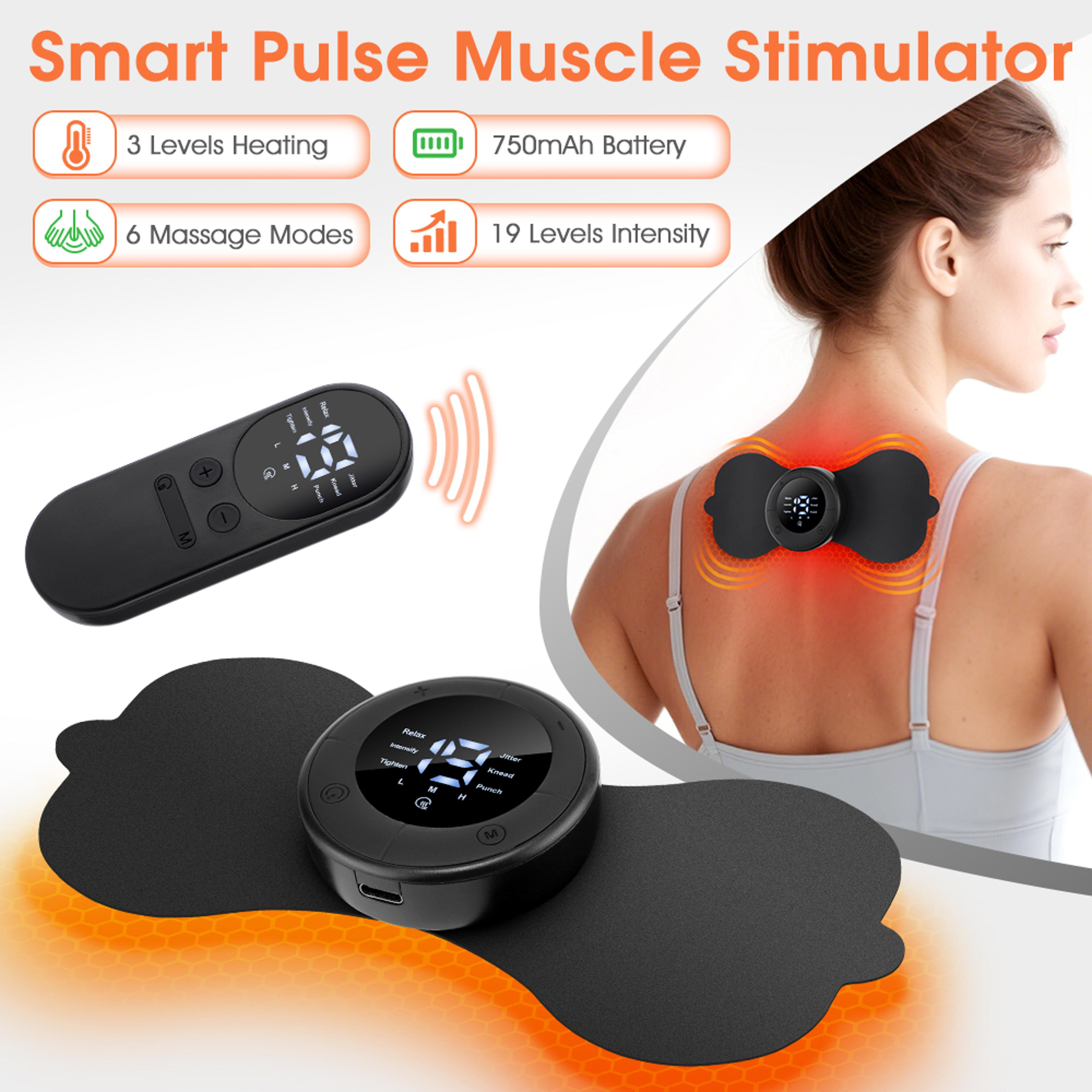 heated massage pad for cervical back leg arm, ems pulse heating neck massage patch, 6 modes 19 levels mini massager