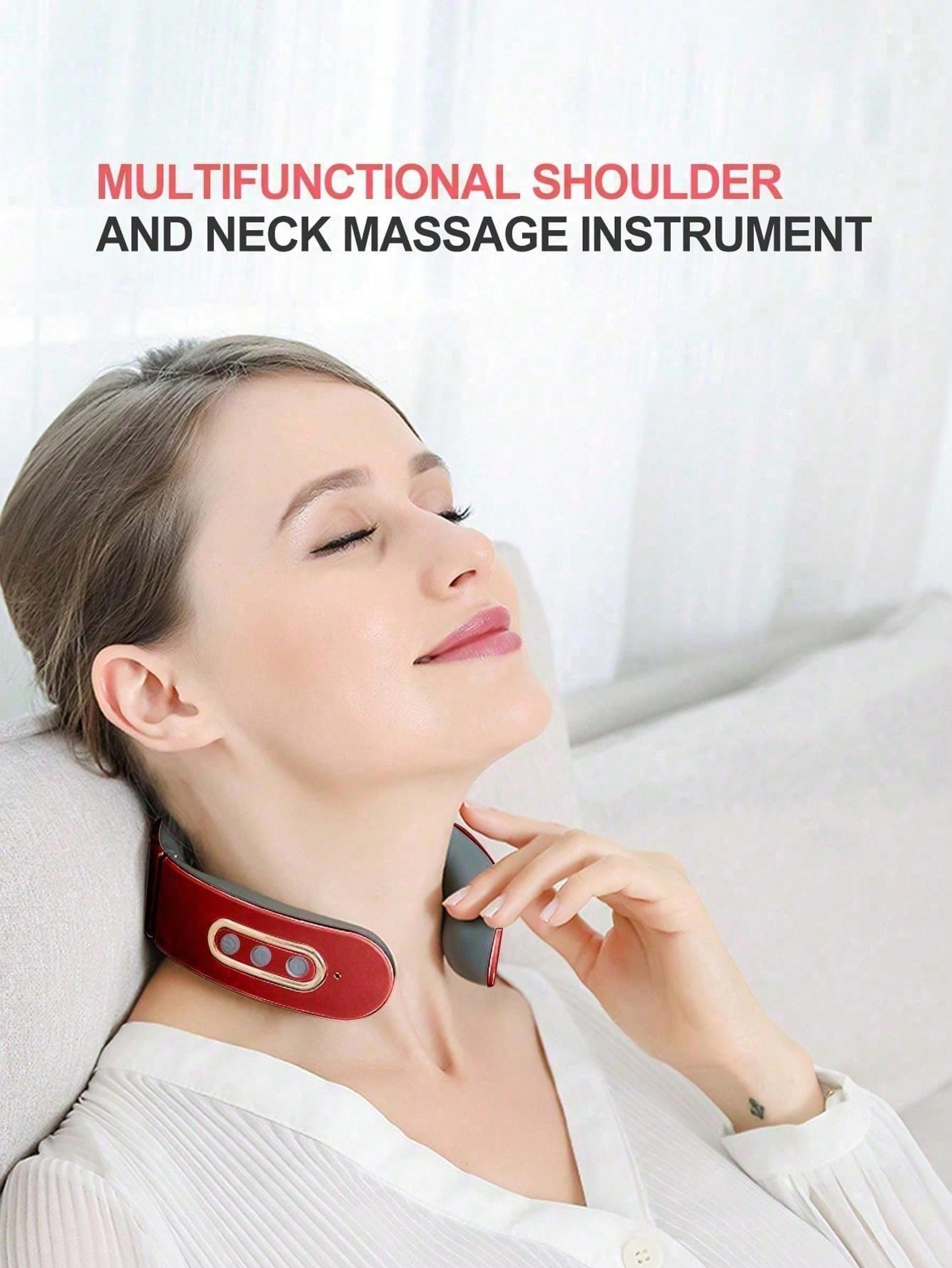 neck relaxation and pain relief electric neck massager, intelligent ems pulse heating therapy