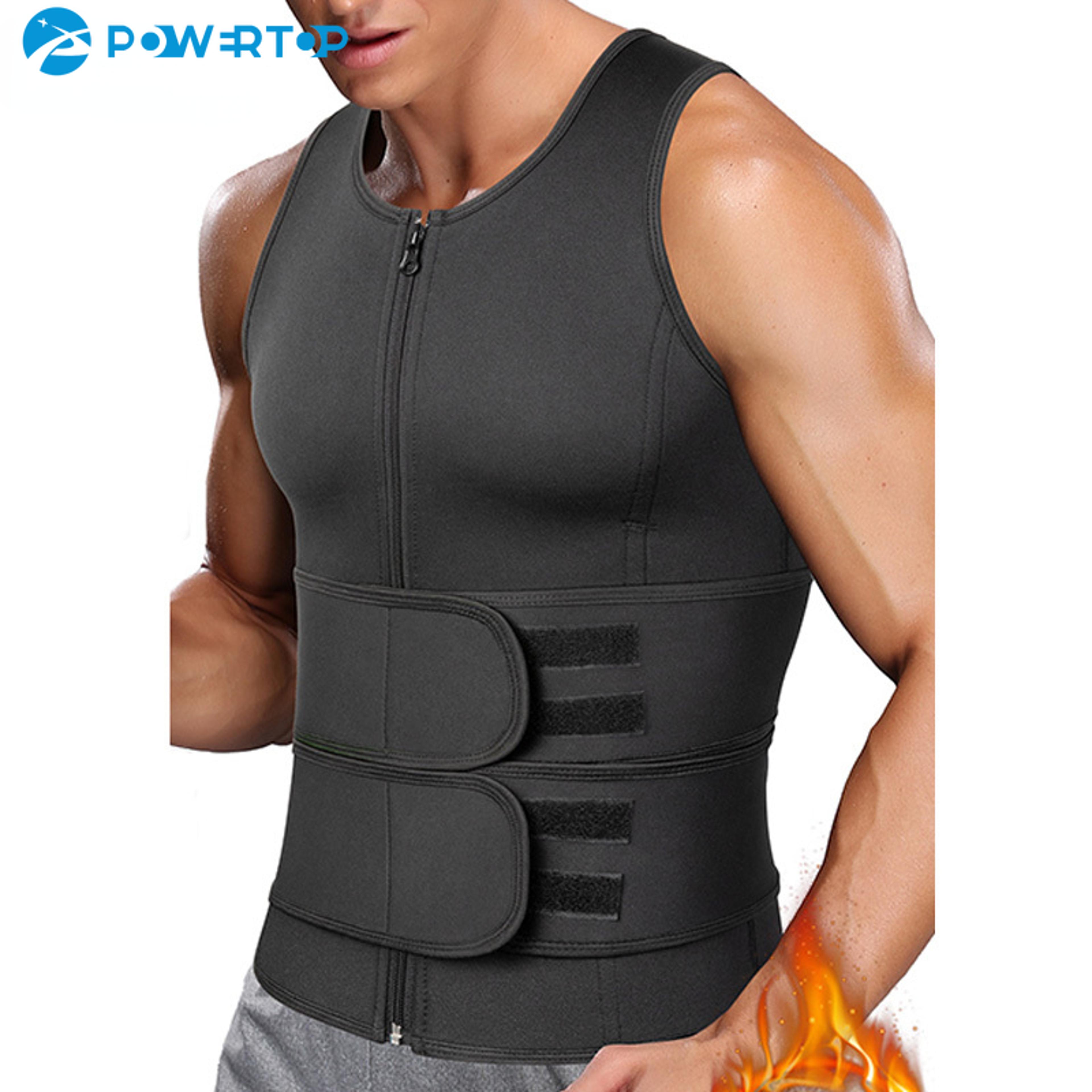 slimming shapewear corset top for men, double belt sweat shirt waist trainer sauna vest