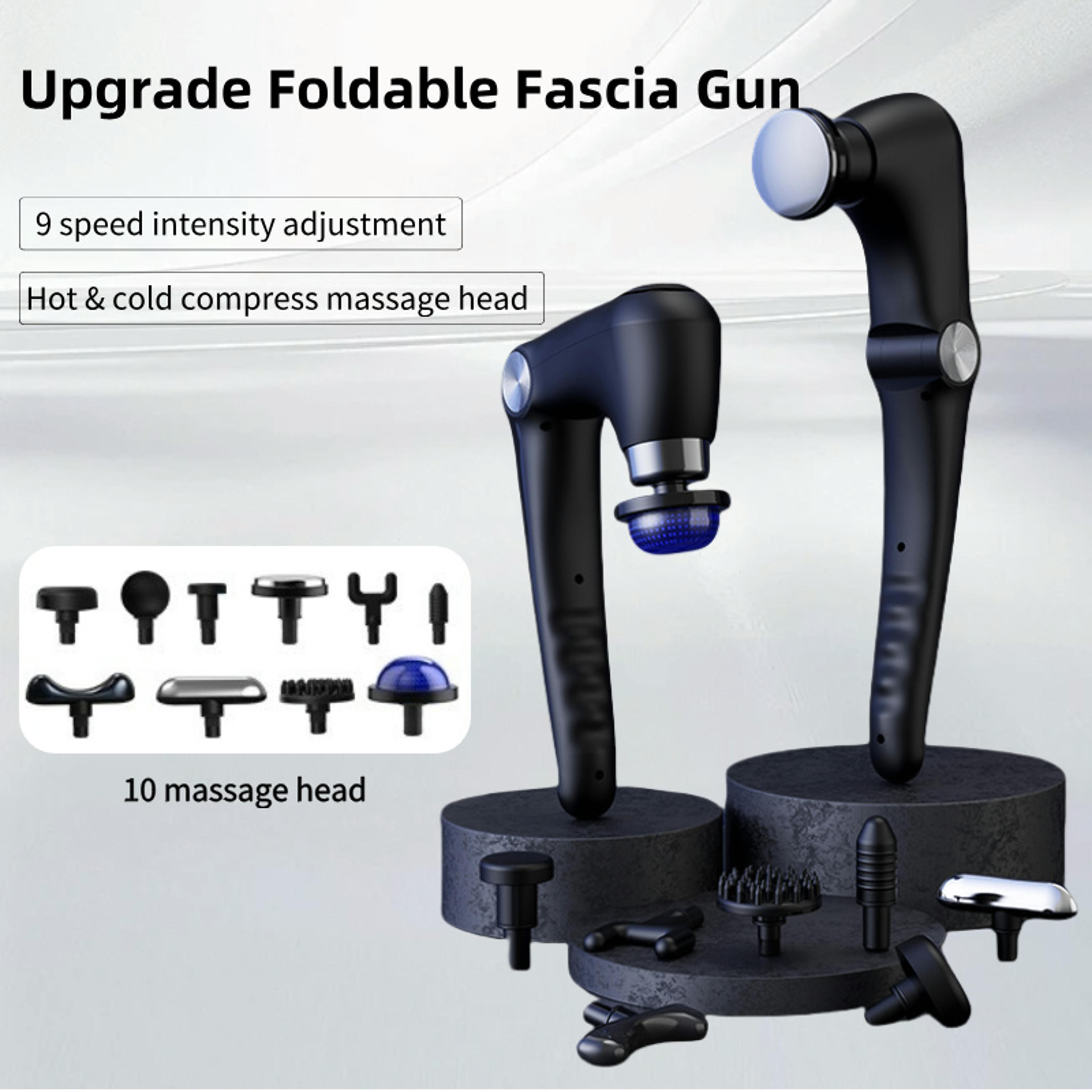 deep tissue massage gun, foldable portable percussion massager, adjustable heat cold head for muscle, neck, body