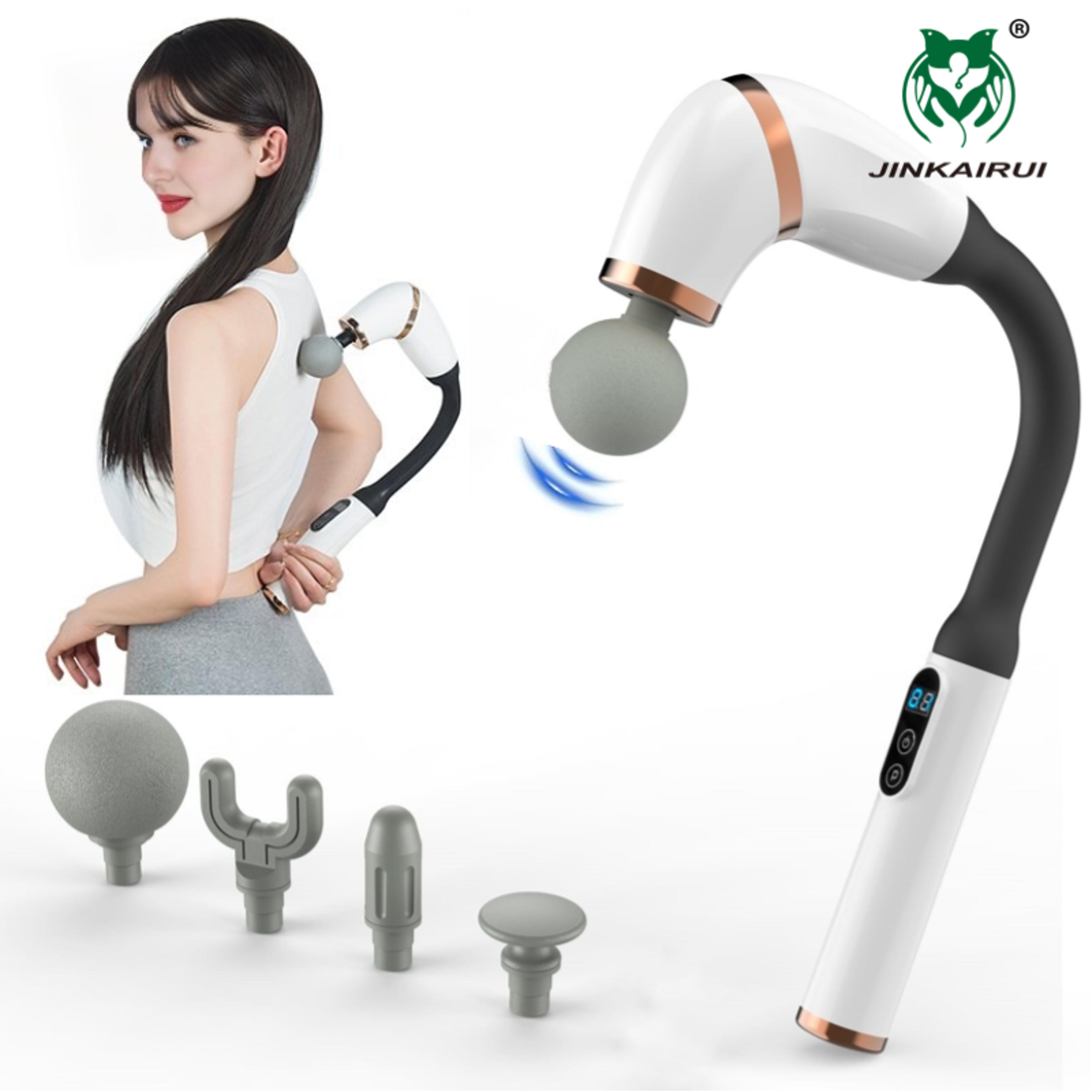 u shaped back massager deep tissue, massage gun with upgraded extended handle, 4 massage heads for muscle relaxation