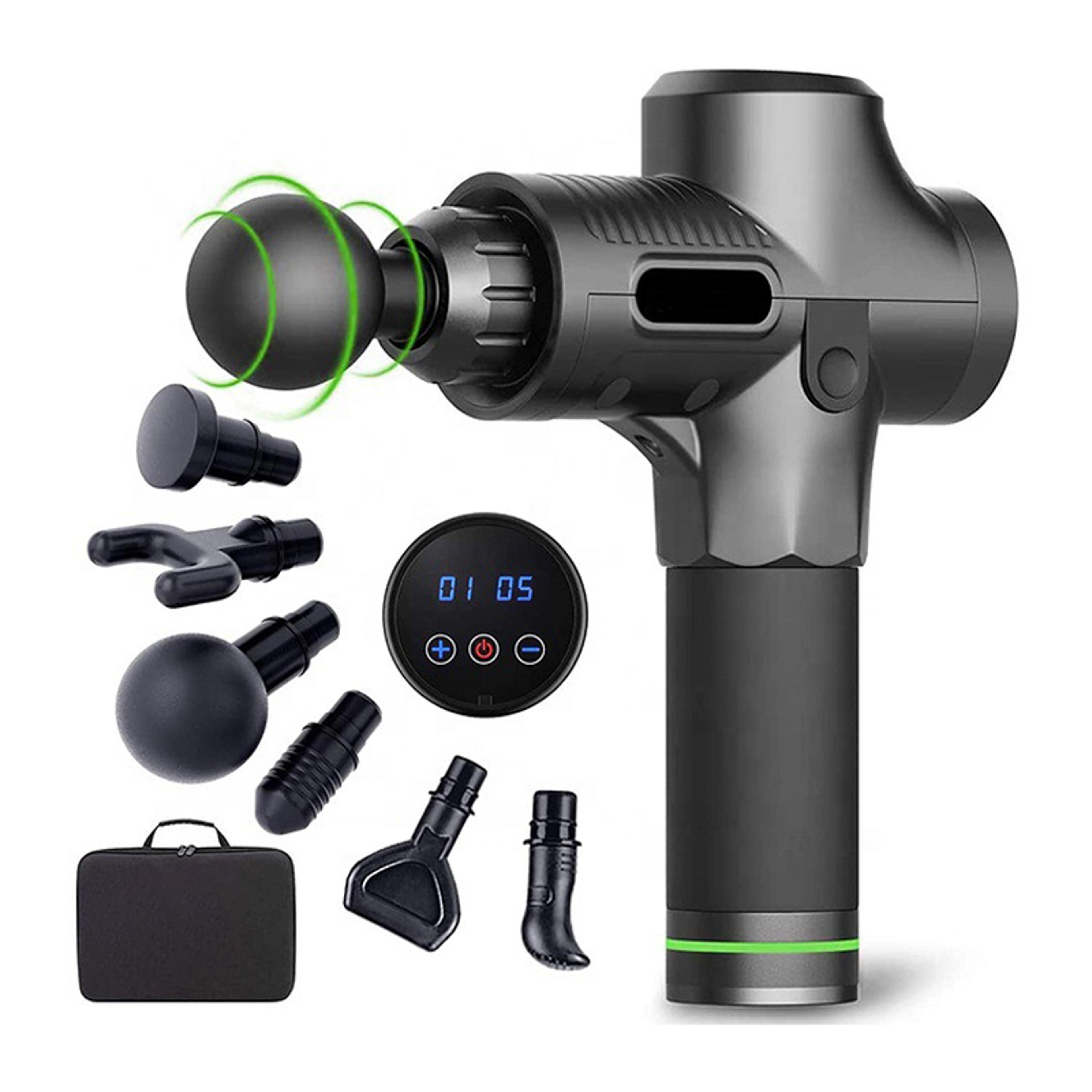 electric percussion fascial massage gun, pistol massager for muscle relaxation, deep tissue body neck back fitness tool