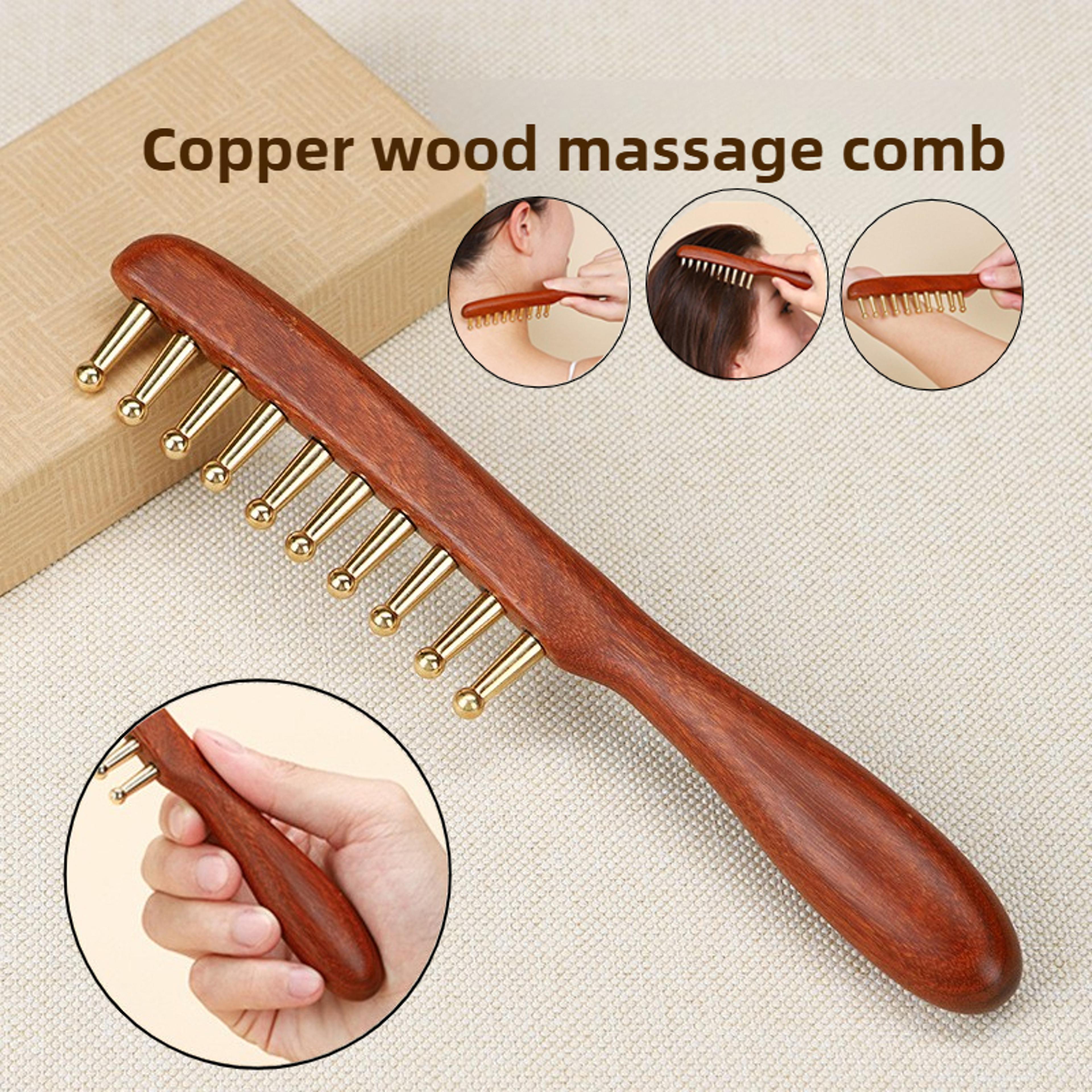 copper wood meridians comb, head meridians massage comb, guasha scalp relax tools