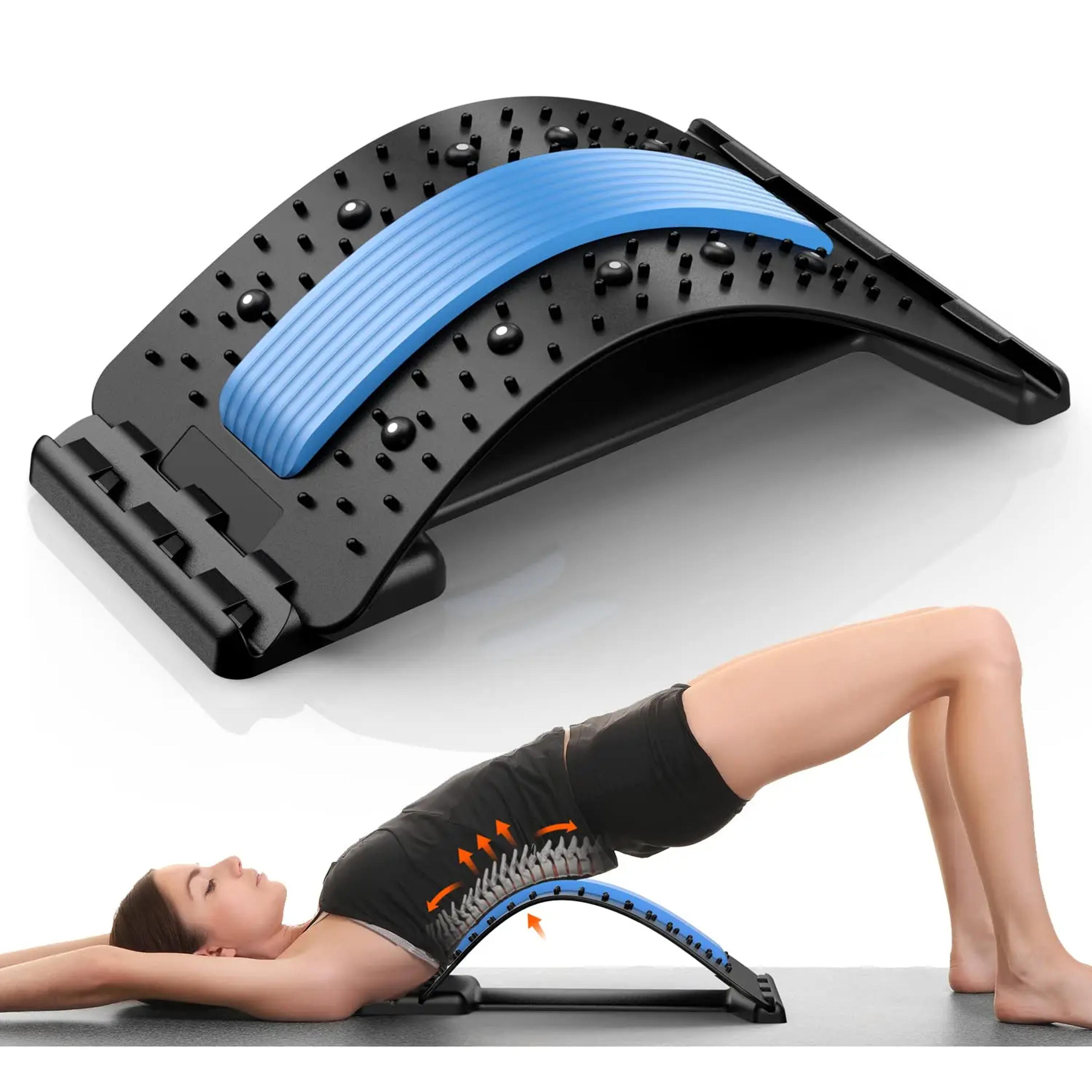 adjustable lumbar support, multi-level back & neck stretcher, deep stretch, yoga-like flexibility