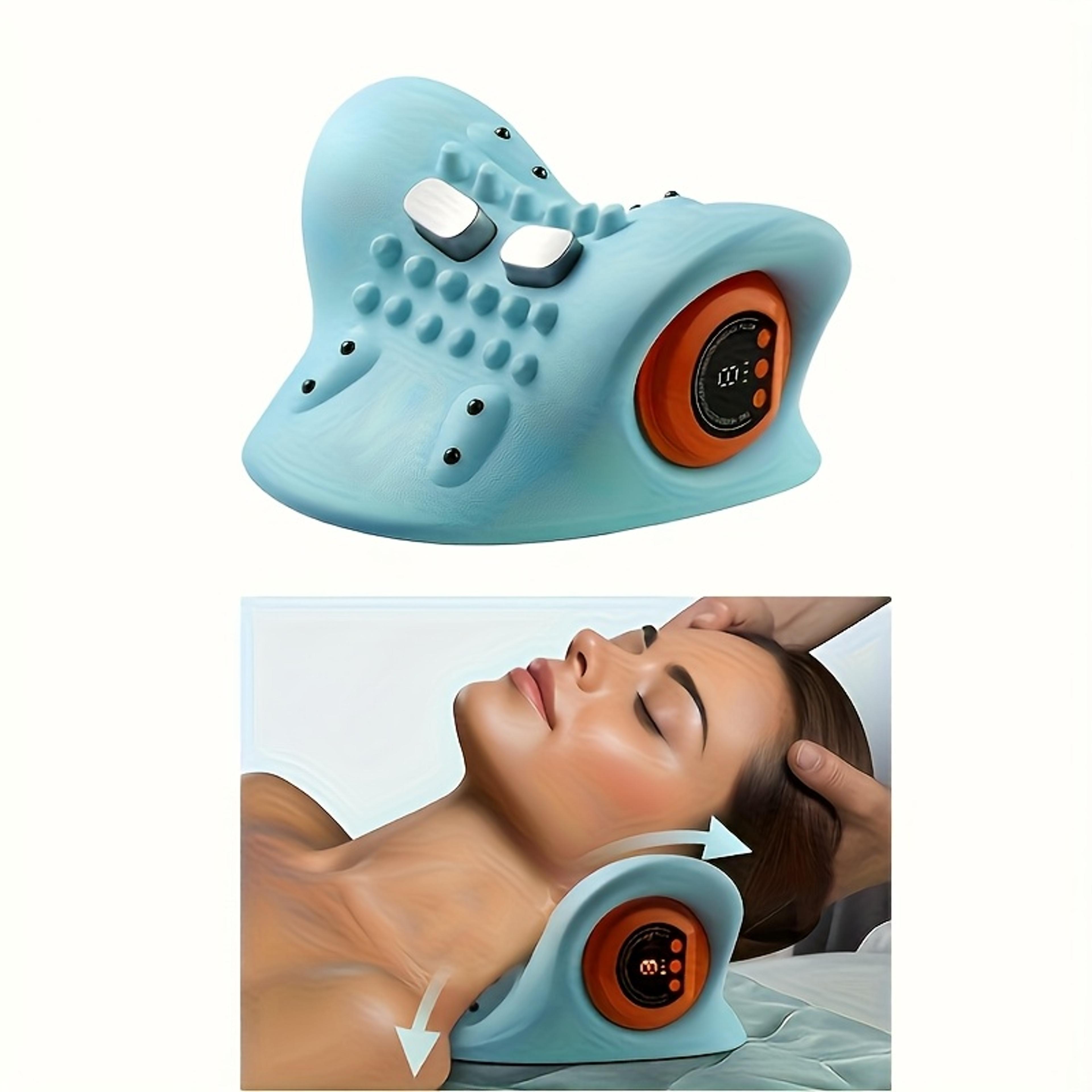 portable neck and head acupressure pillow, deep relief massager for neck back shoulders, heating and stretching therapy