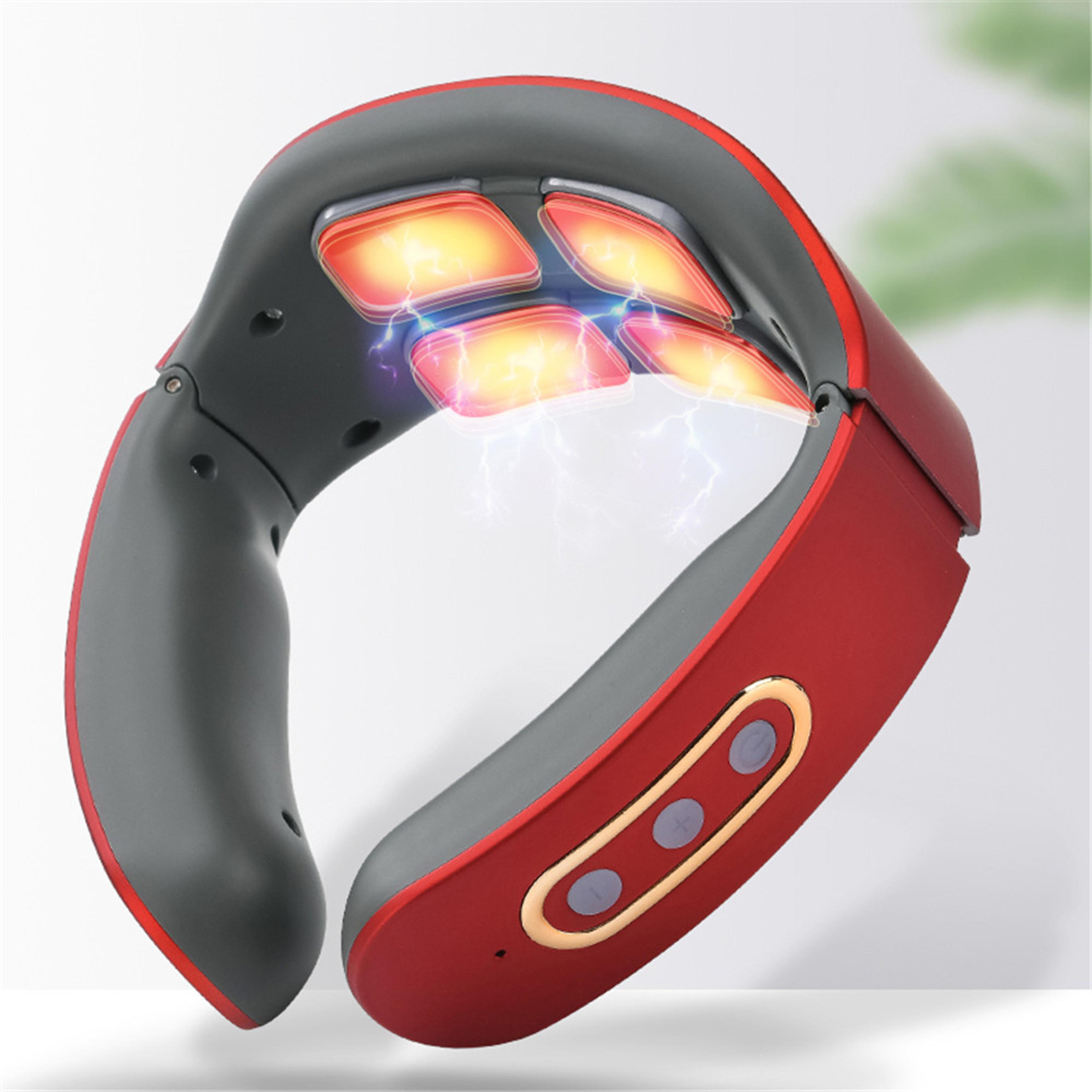 adjustable heat cervical vertebra massager, smart electric neck and shoulder pulse device, relax pain relief kneading