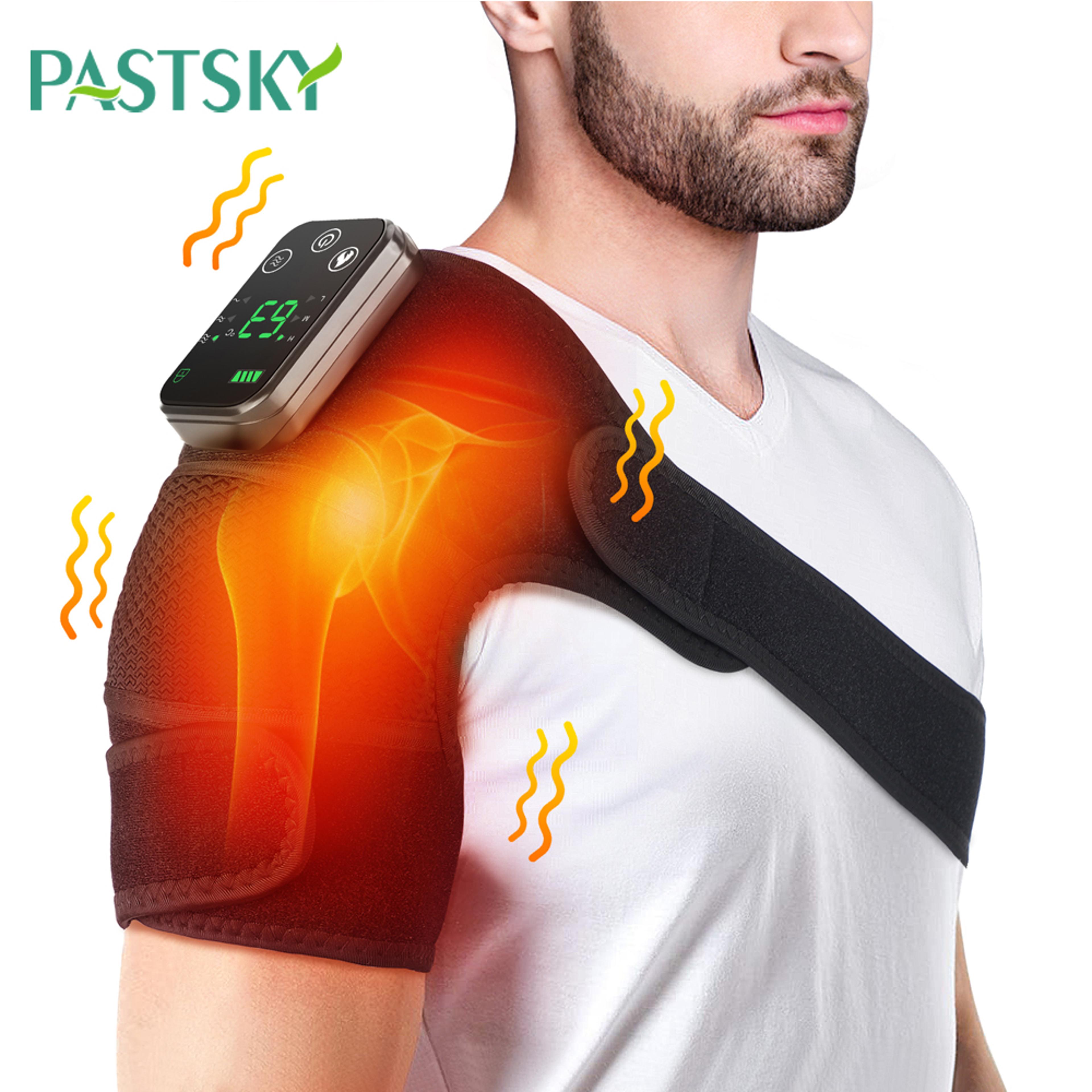 heating vibration shoulder support massager, rechargeable shoulder brace belt, knee pain relief, thermal therapy