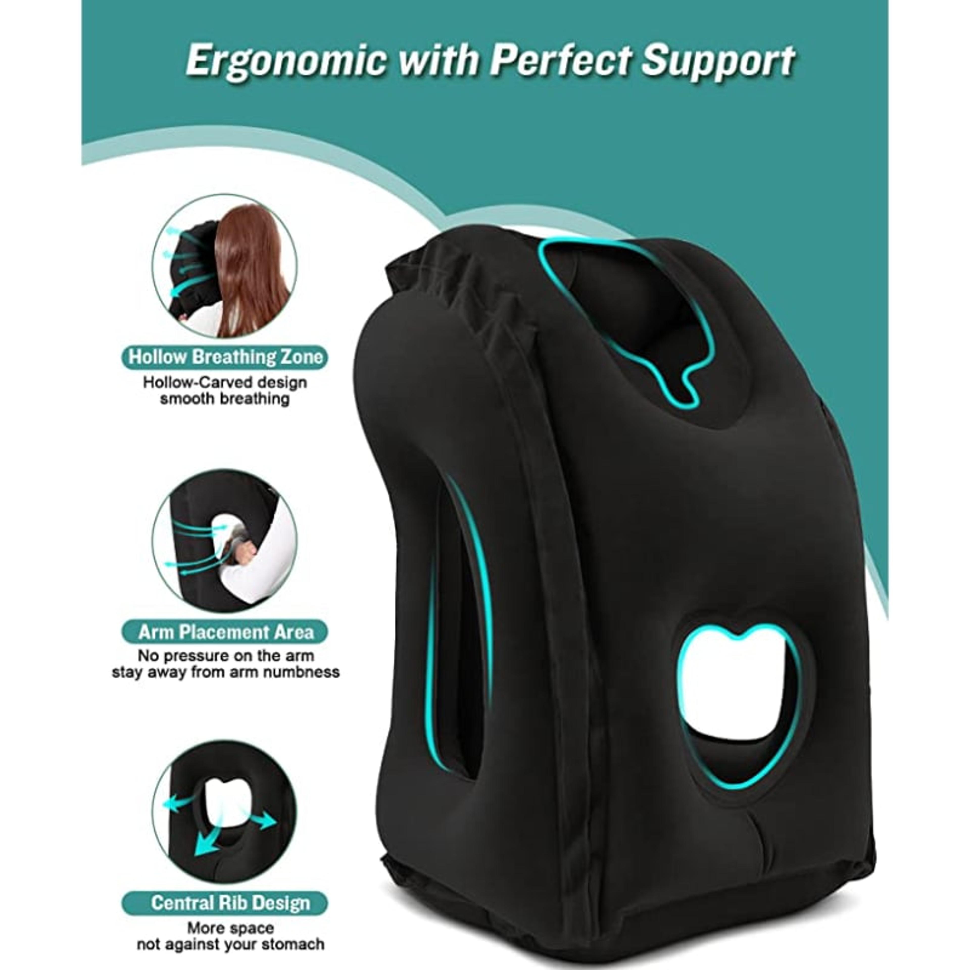 portable pvc inflatable travel pillow, chin support cushion for airplane, car, office, comfortable headrest nap pillow