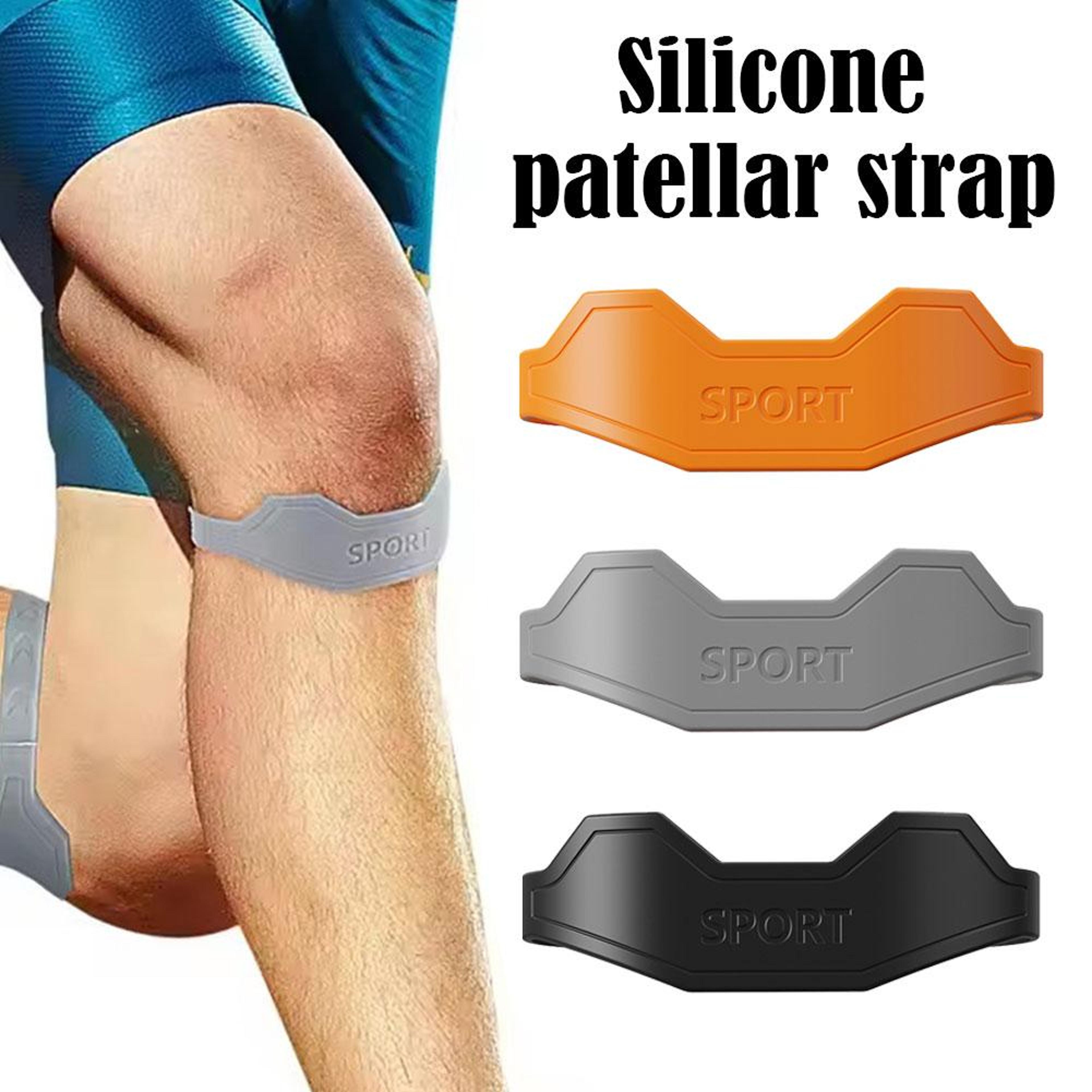 flexible knee support band, silicone patellar tendon strap, elastic patella protection strap for sports, gym, daily use