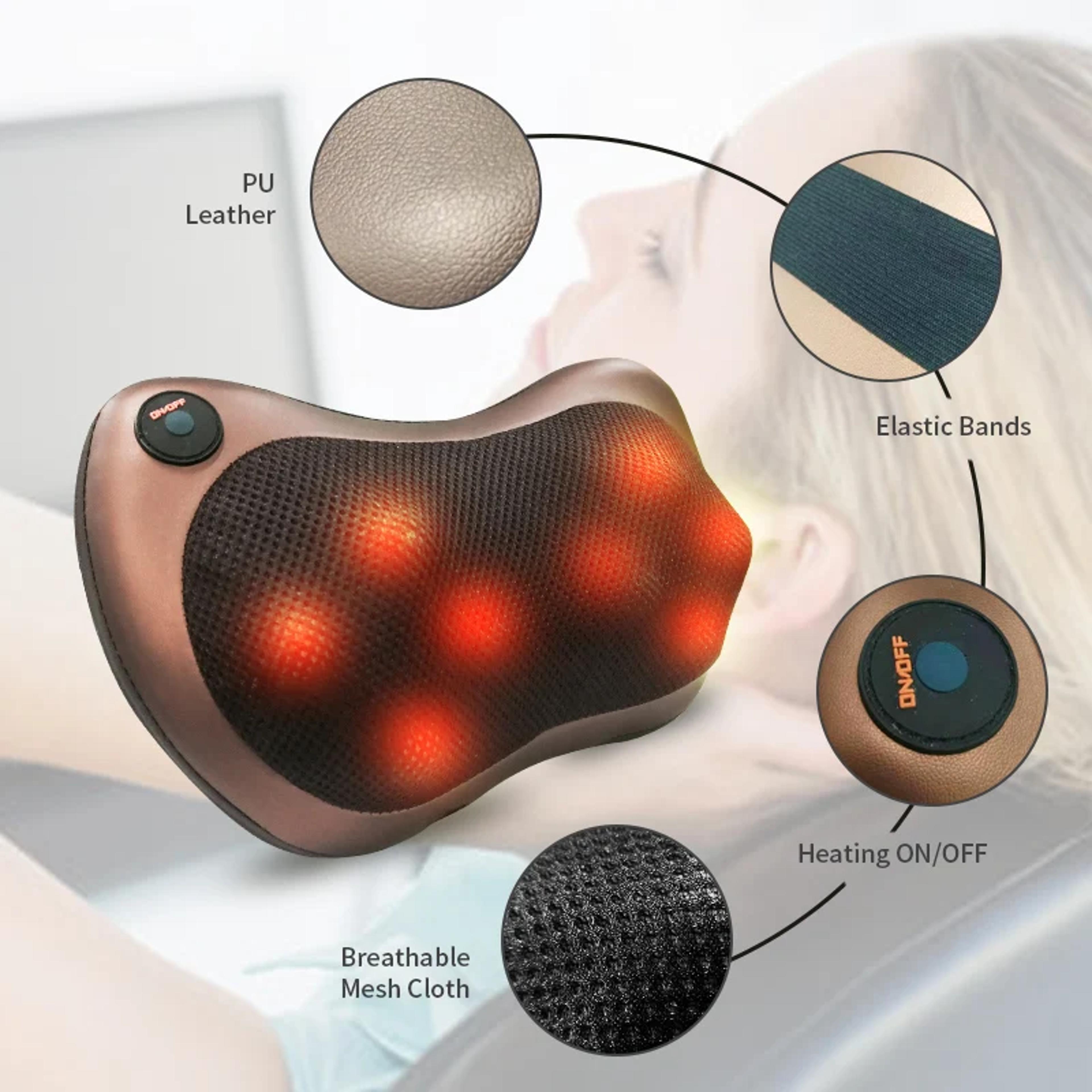 electric neck and back massager, shiatsu massage pillow for car or home, deep kneading head, waist, body multifunction