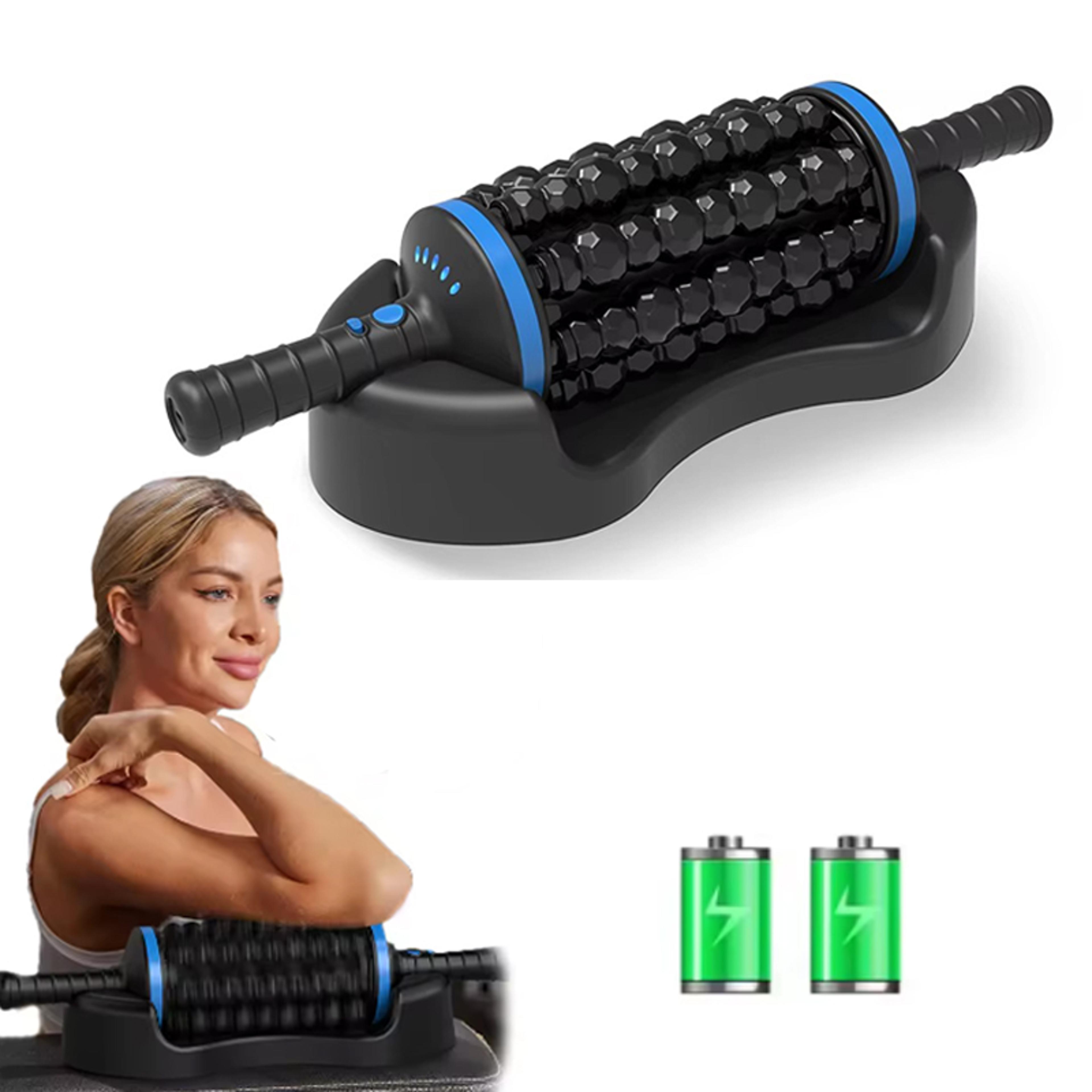 cordless roller body massager, percussive relief for muscle relaxation, stress relief, rechargeable vibrating fitness