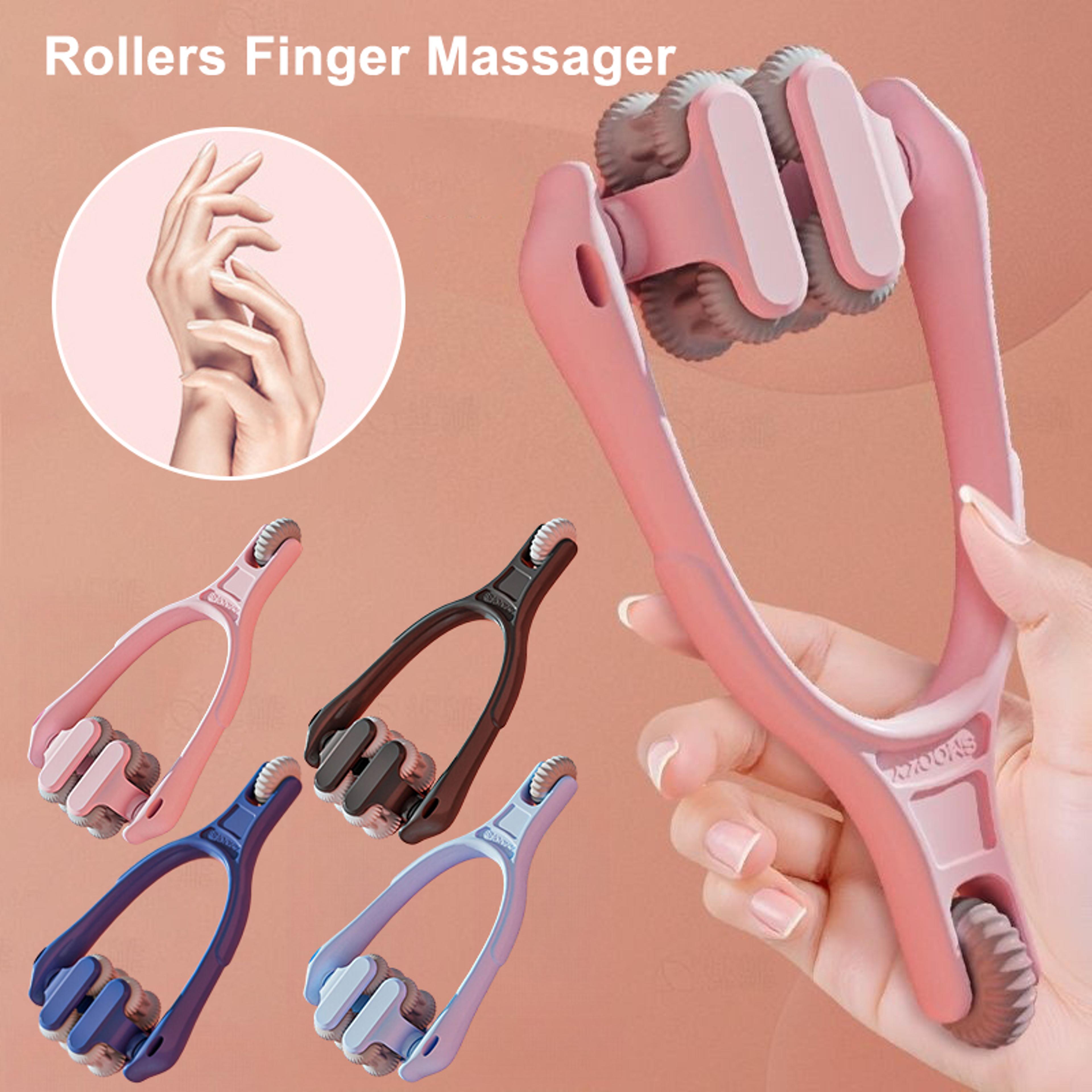 finger joints massager, portable, easy use, dual row roller finger massager, relieve finger fatigue with elastic handle