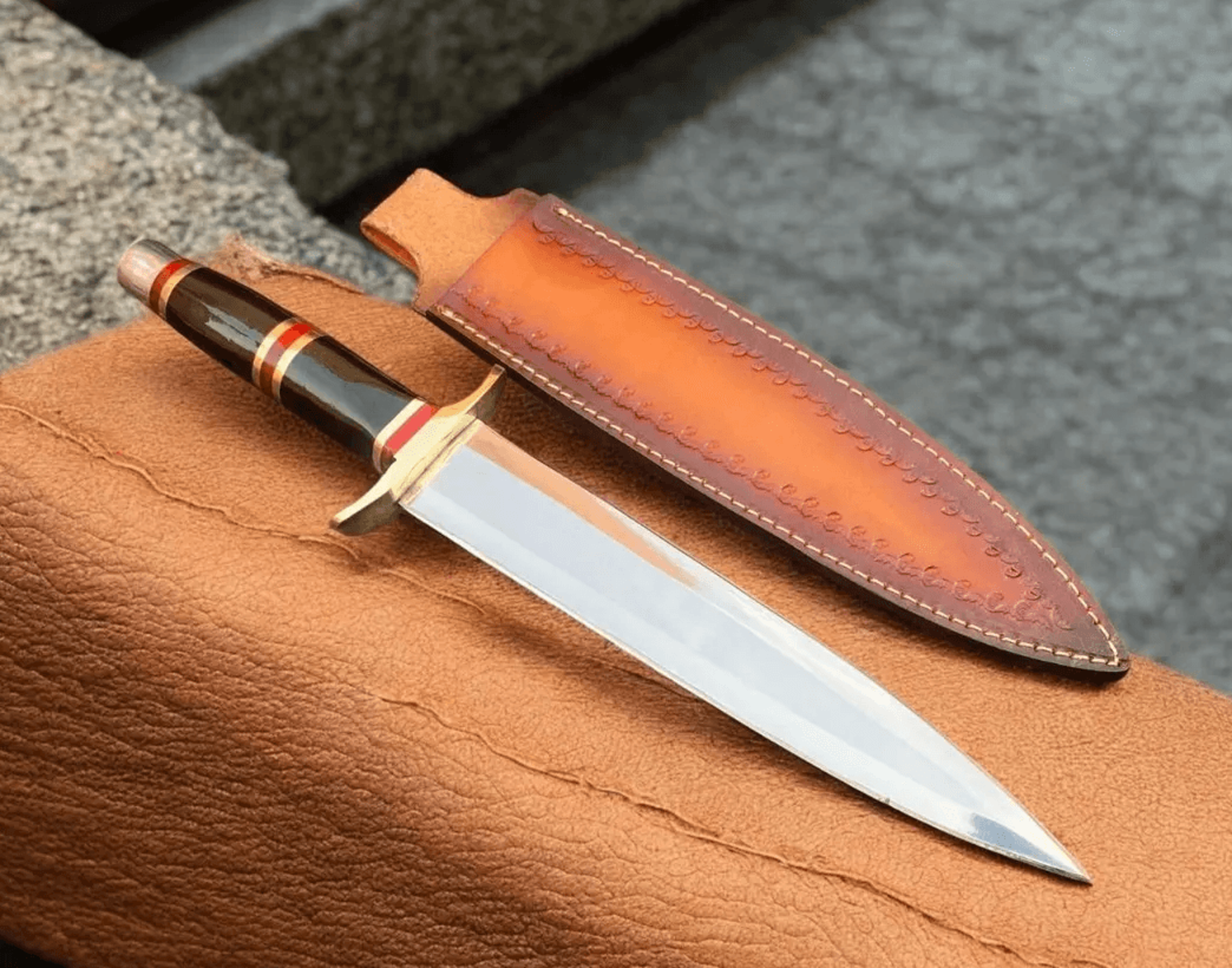 14 inch d2 steel bowie knife | horn handle & brass guard | full tang hunting knife | hunting gift | bf gift