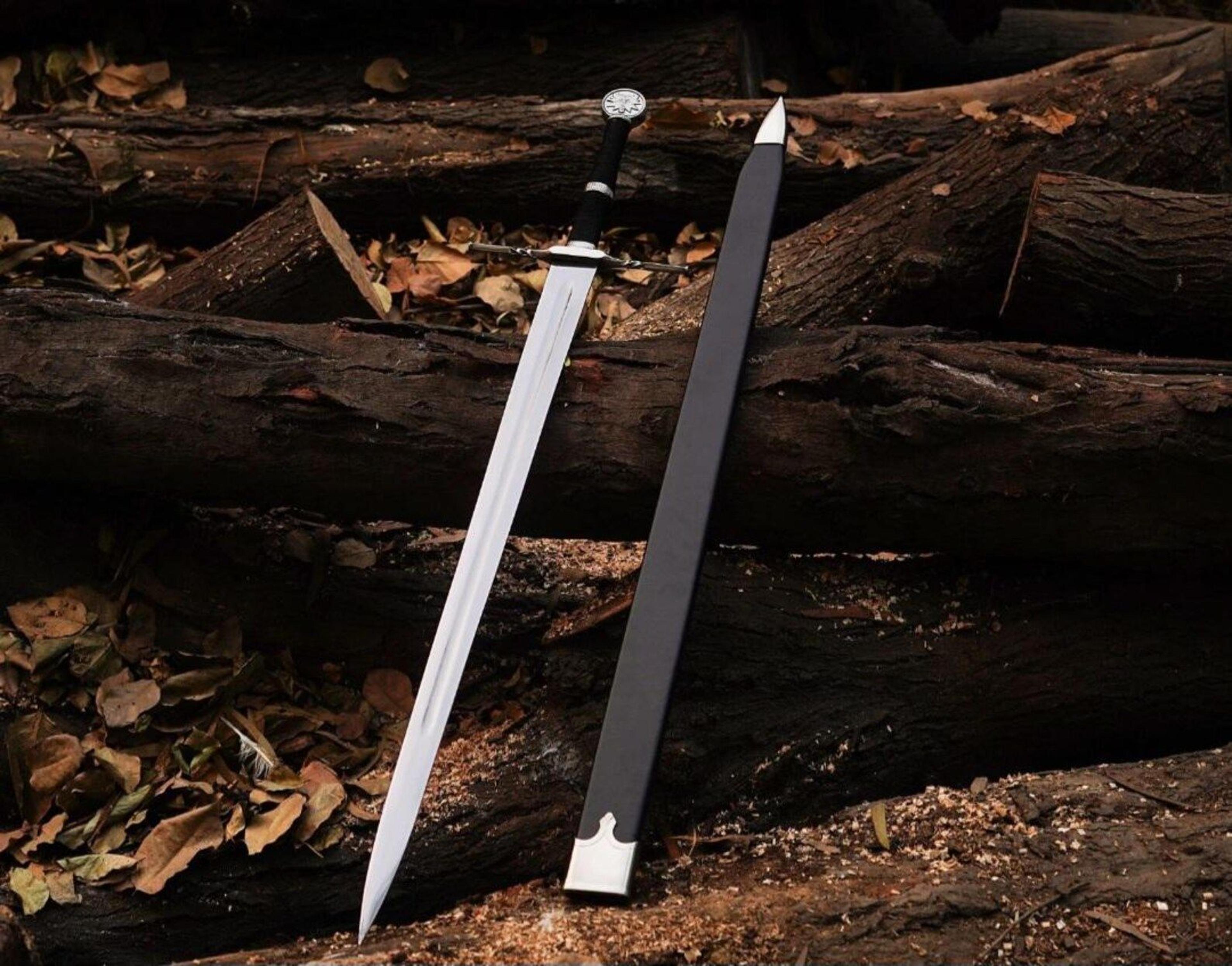 medieval fantasy long sword handcrafted steel blade with scabbard collector display sword