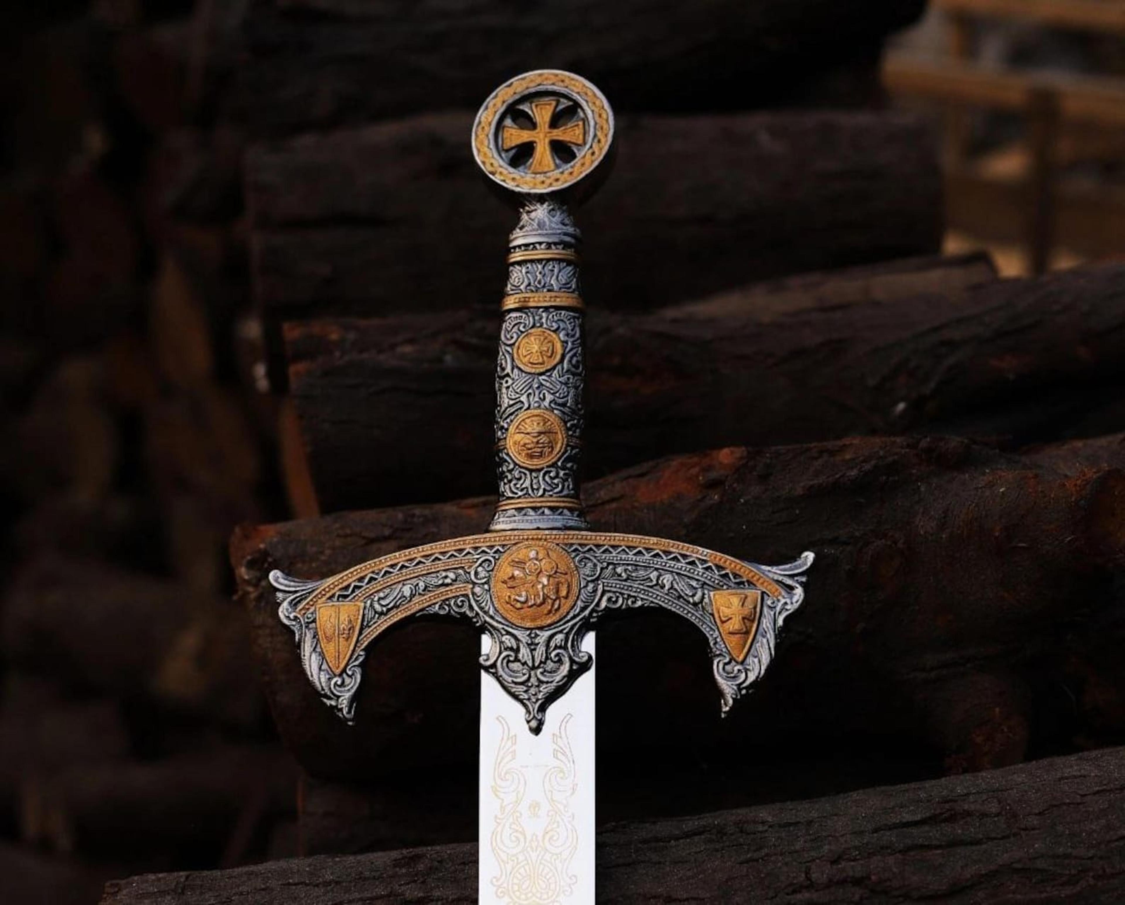 medieval knight long sword replica handcrafted crusader blade fantasy decor display