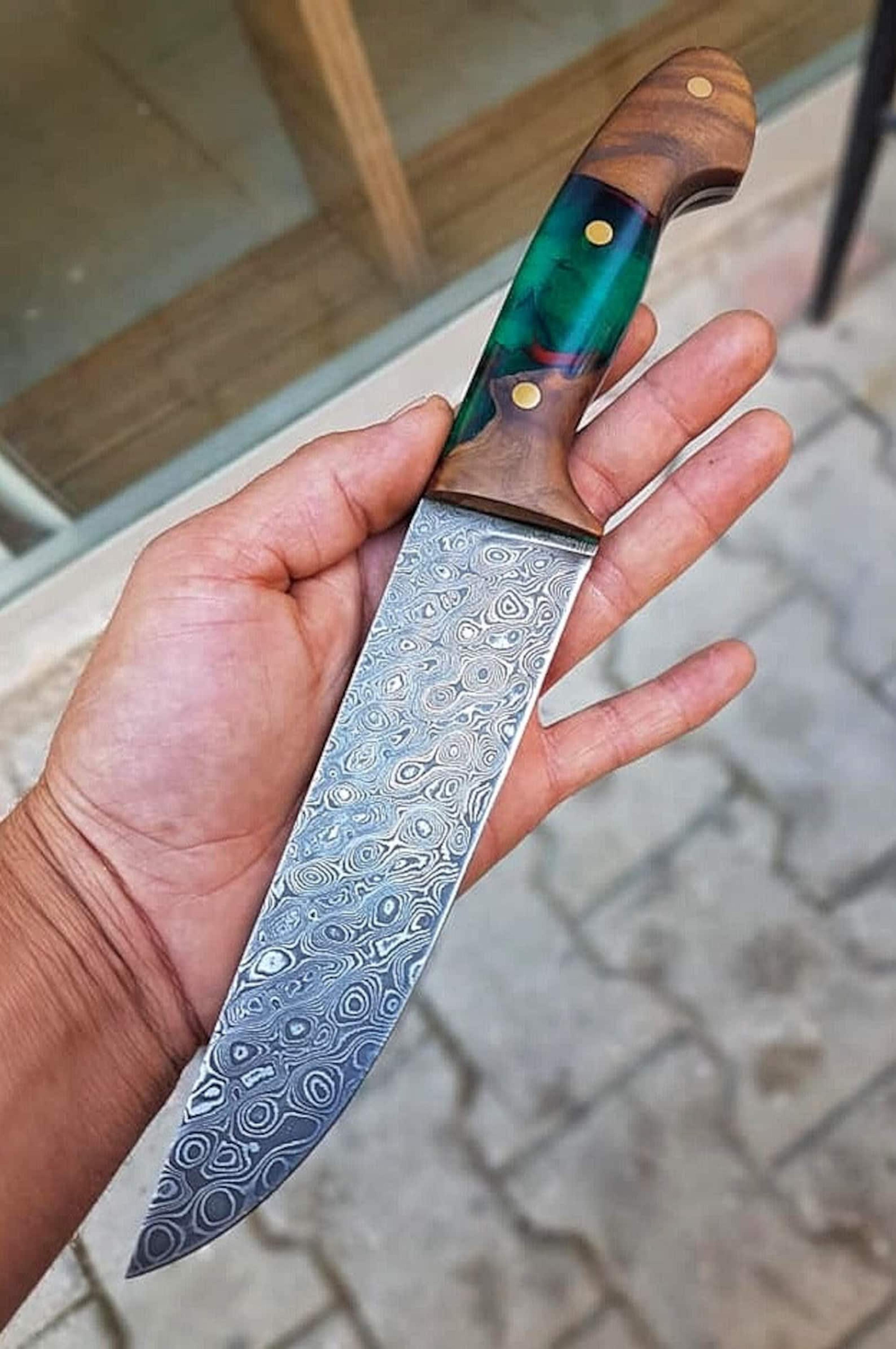 real damascus kitchen knife 150 layers blacksmith made chef knife walnut epoxy hybrid handle