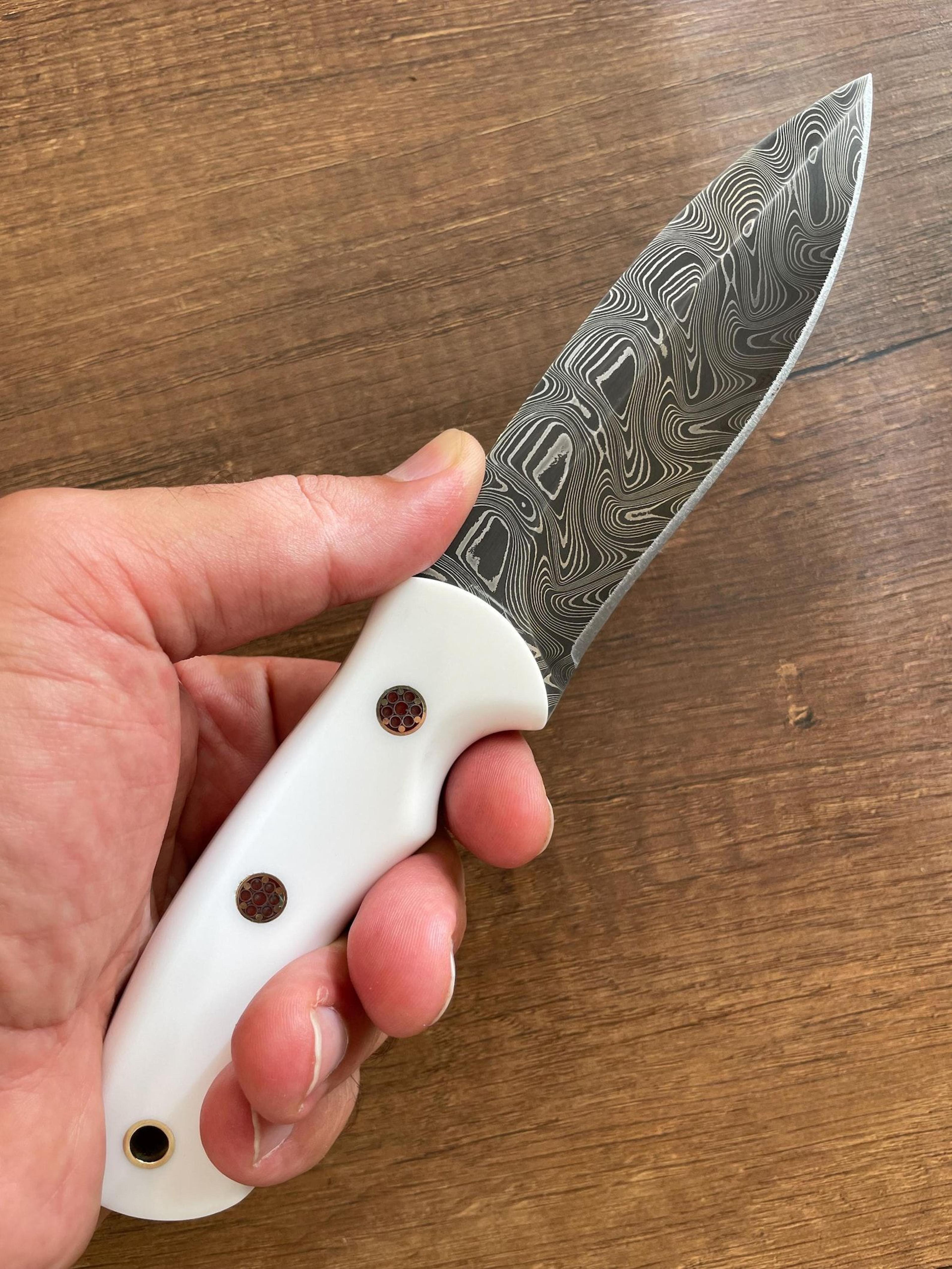 real damascus hunting knife 150 layers full tang outdoor camping knife white corian handle