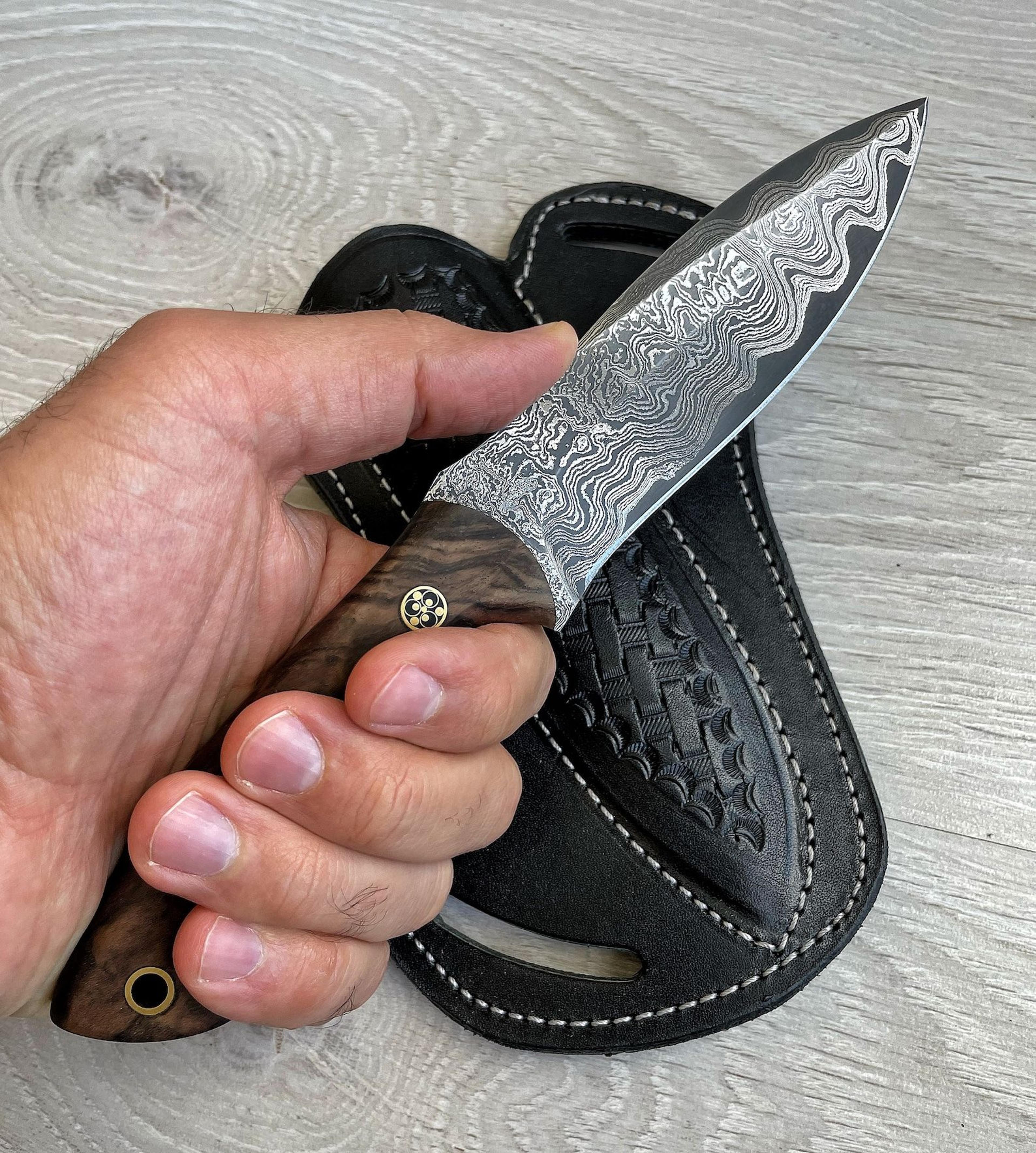 real damascus hunting knife full tang edc camping knife with walnut wood handle