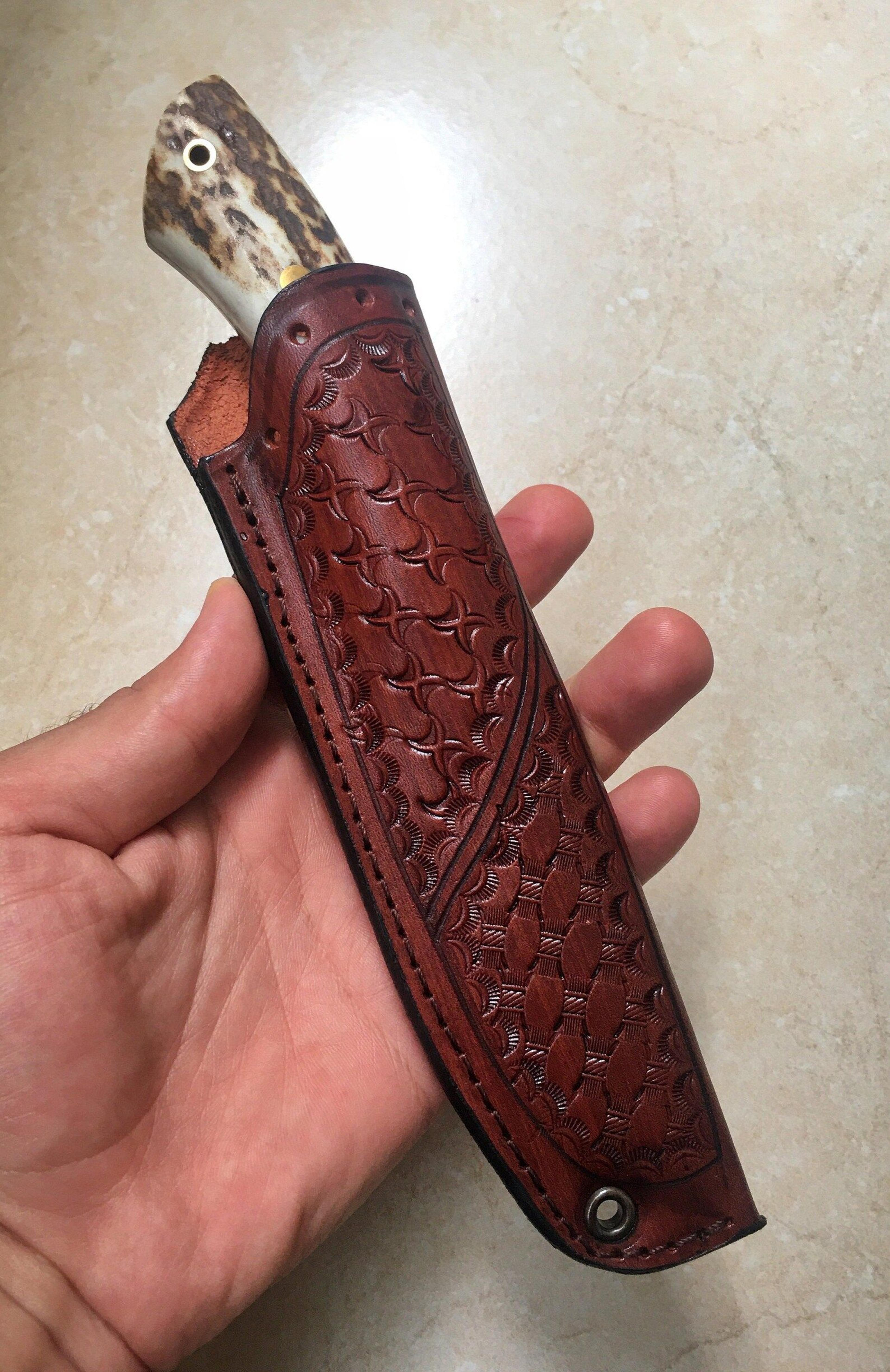 handmade damascus bushcraft knife – stag horn handle hunting survival blade
