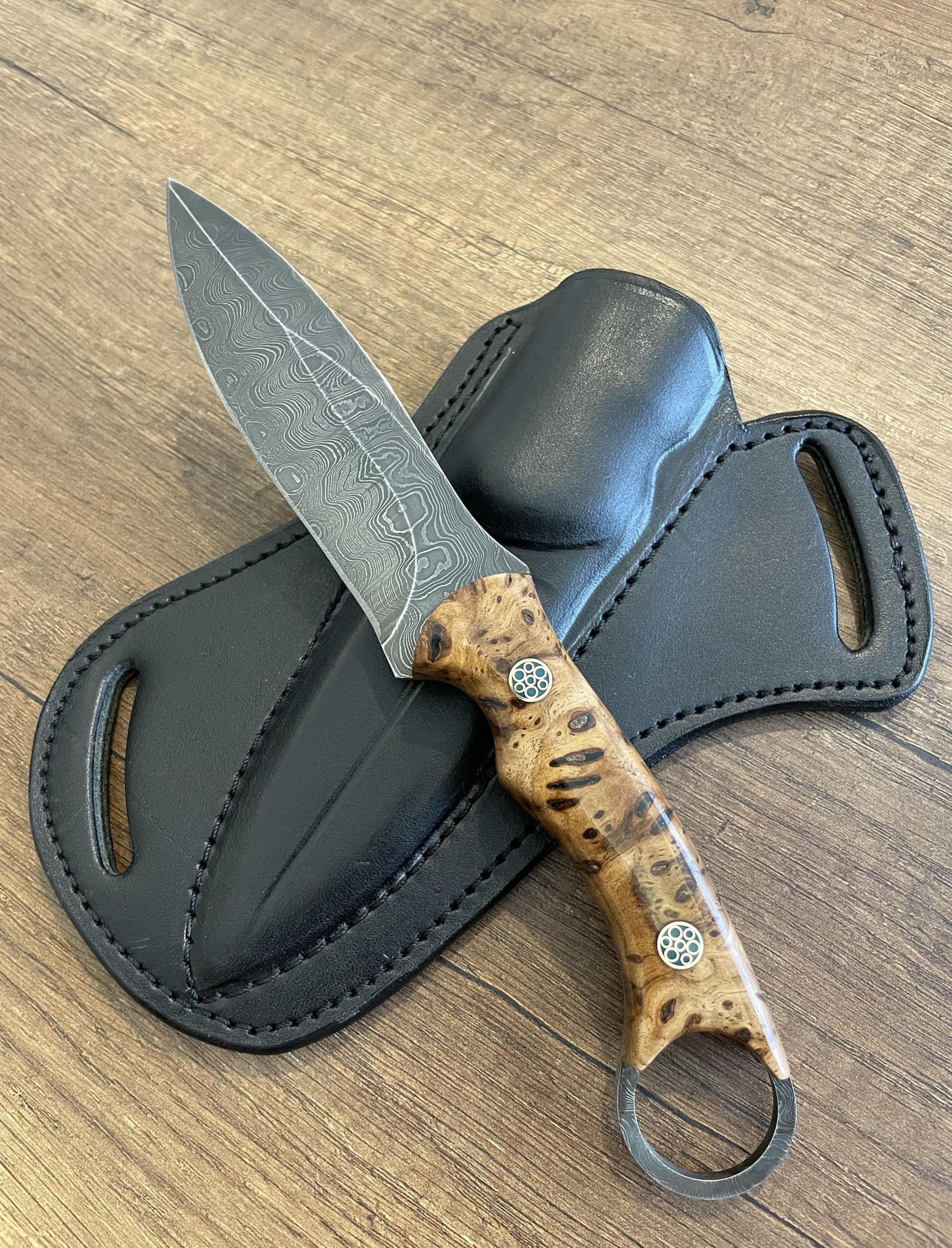 handmade damascus edc knife – chestnut wood handle hunting outdoor blade