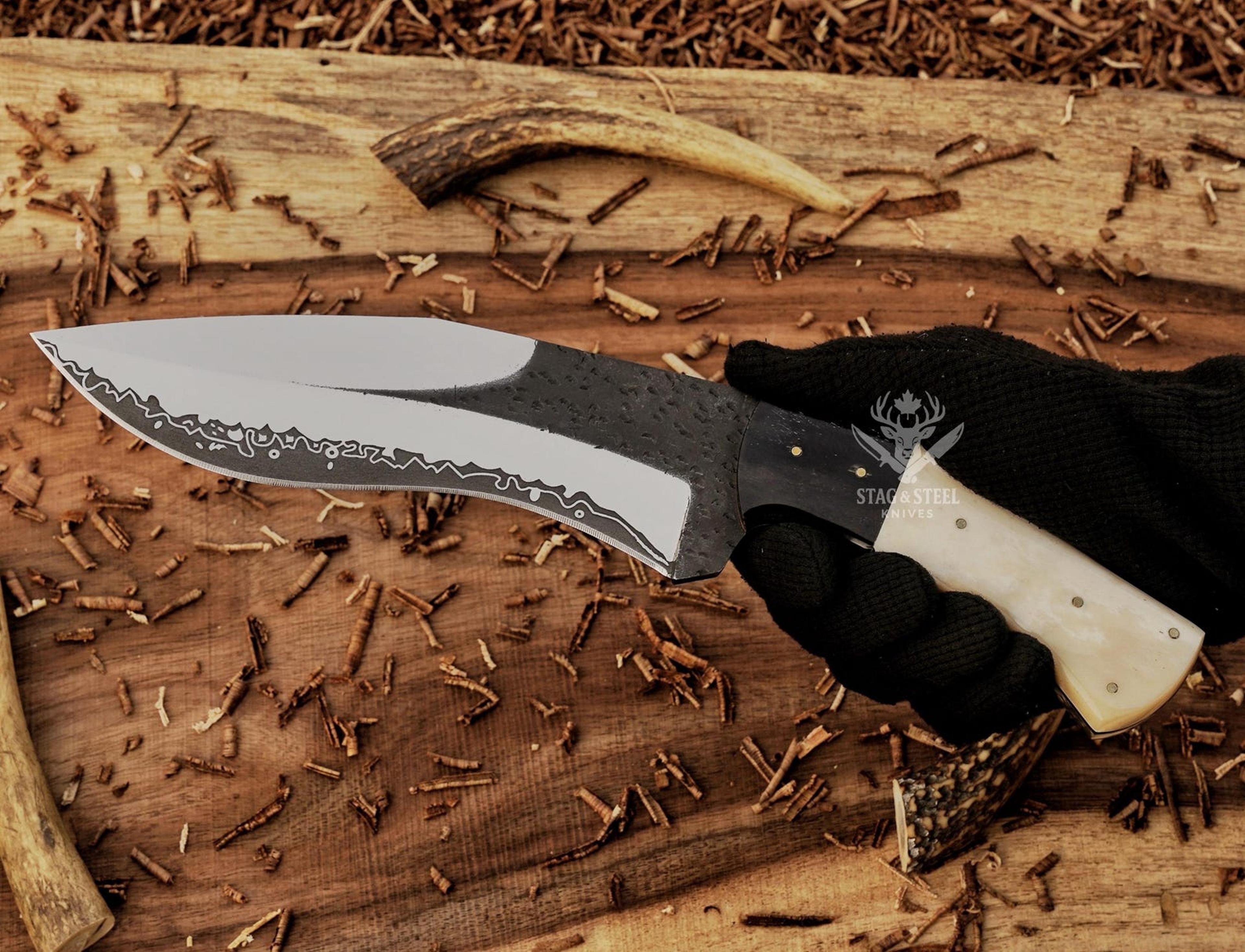 handmade outdoor survival knife with stag horn handle design