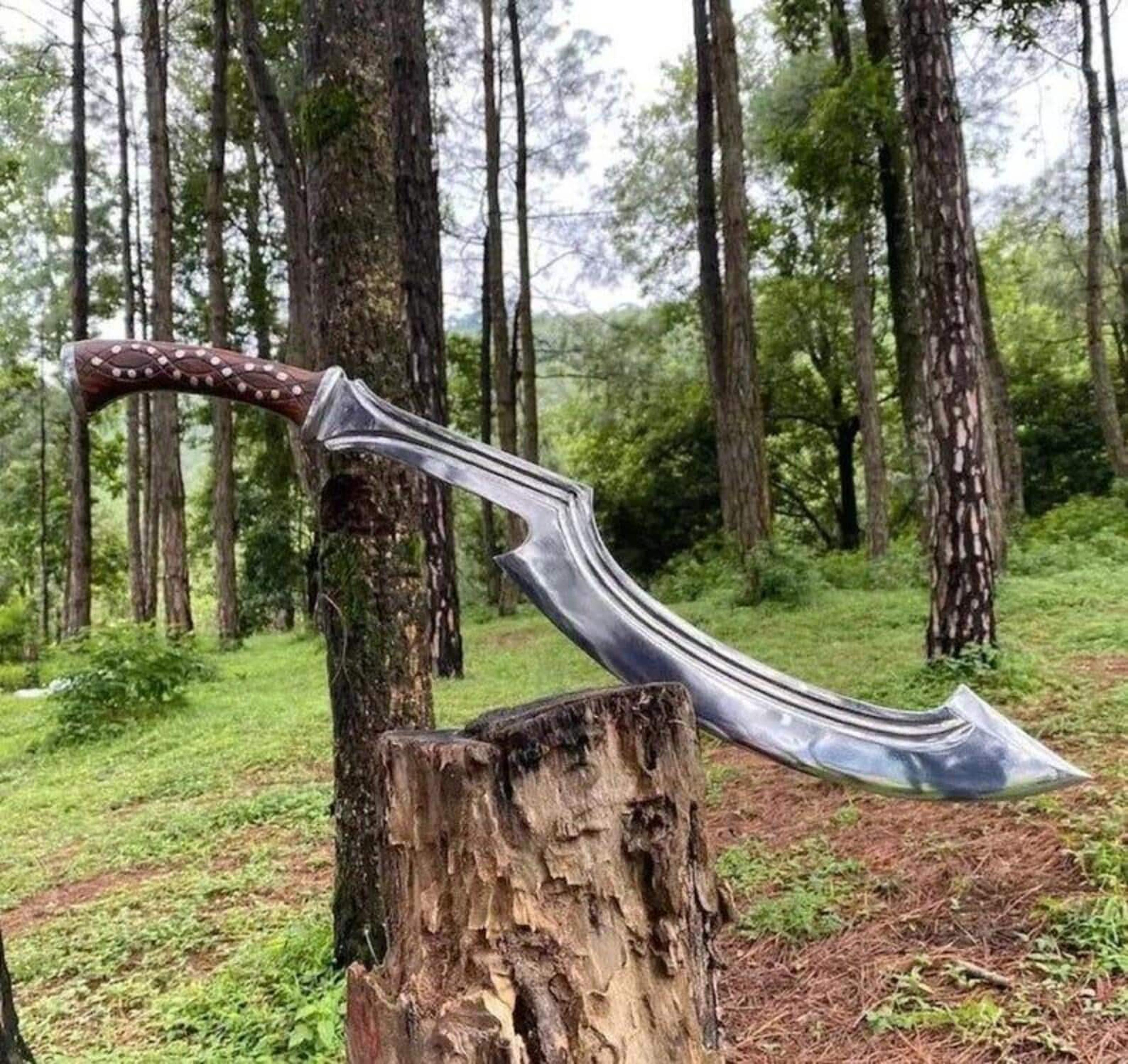 handmade high carbon steel khopesh sword with rosewood handle & leather sheath