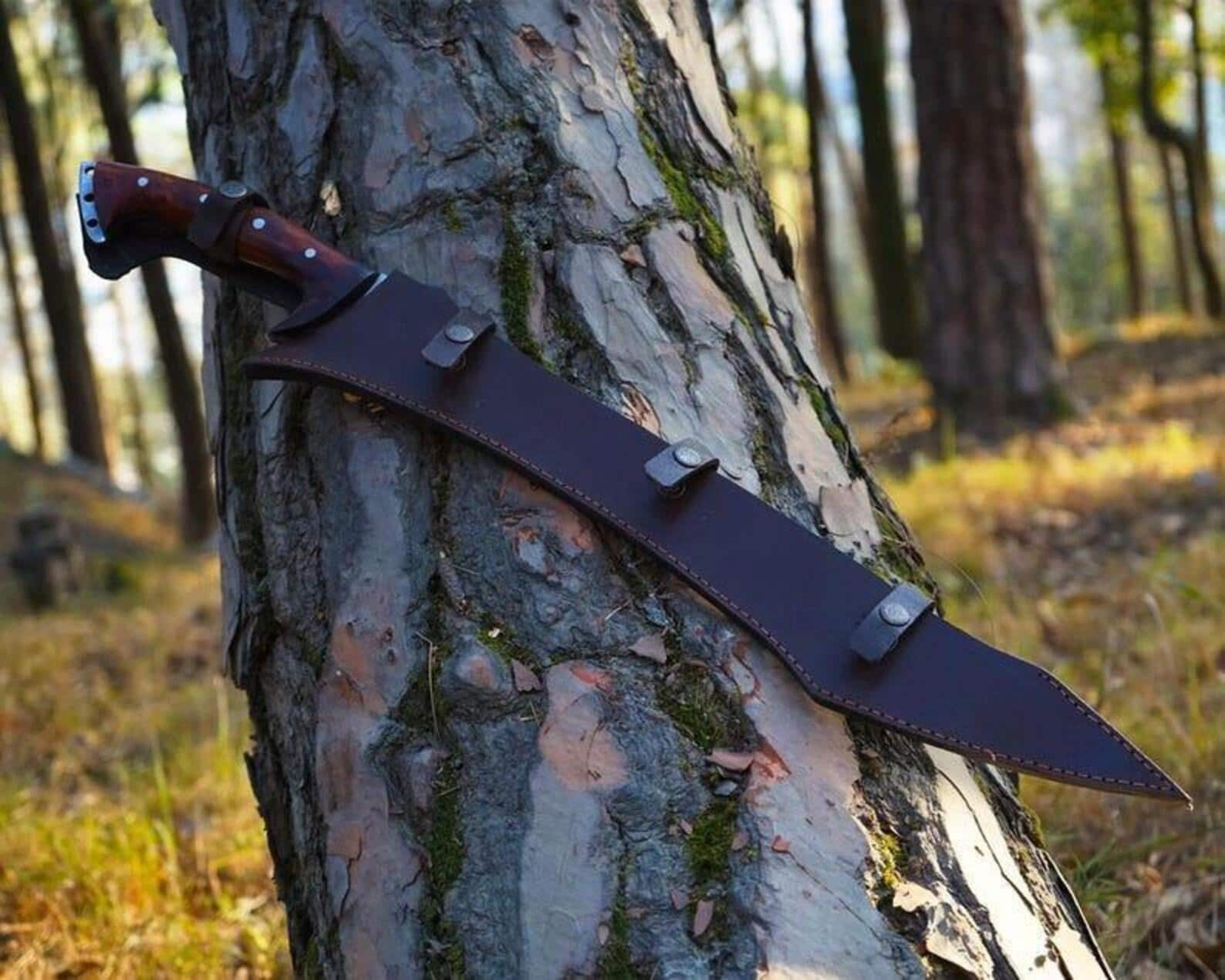 premium hand-forged high carbon steel machete 24 inch with rosewood grip & leather sheath