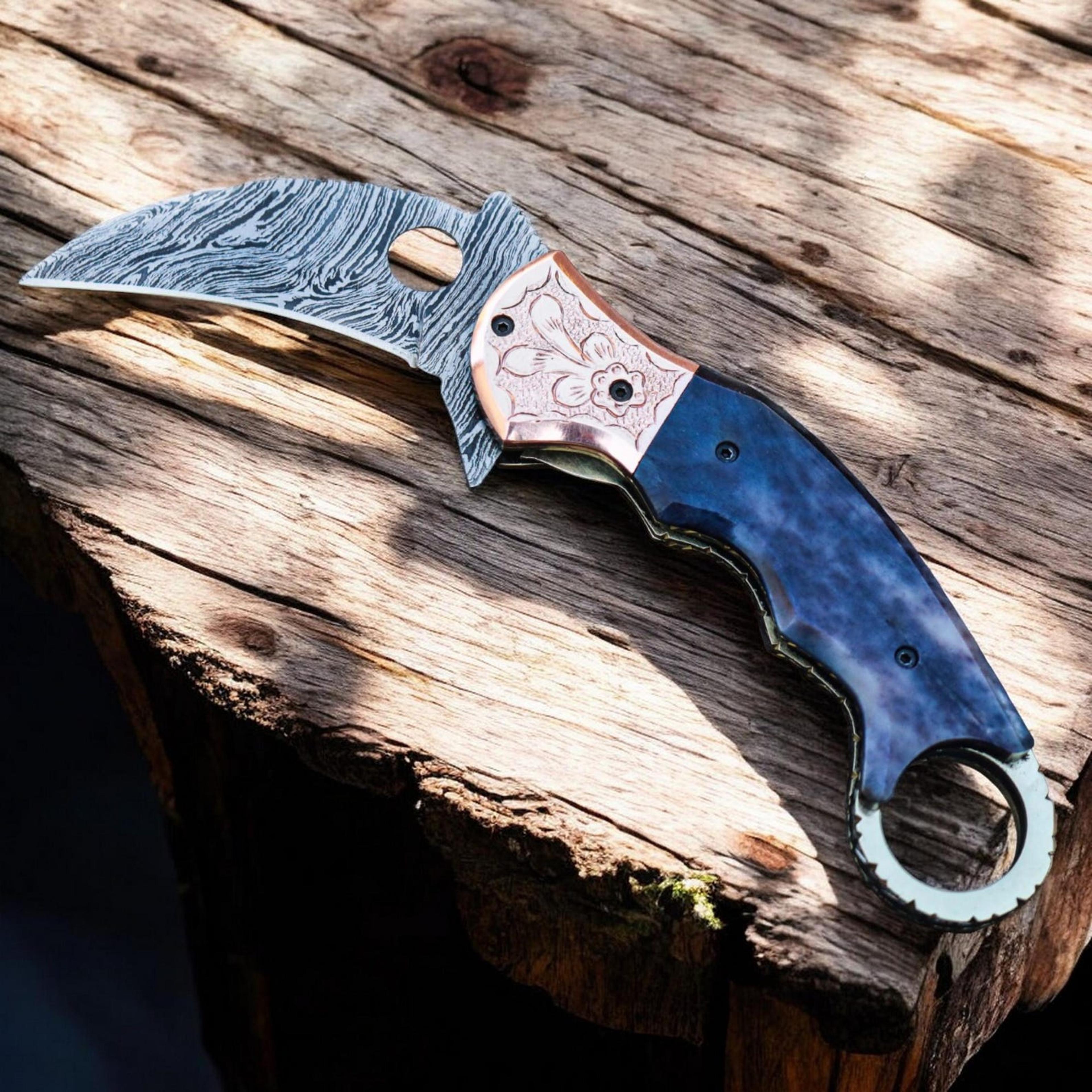 handmade damascus pocket folding knife hunting knife gift for him anniversary birthday gift for husband boyfriend