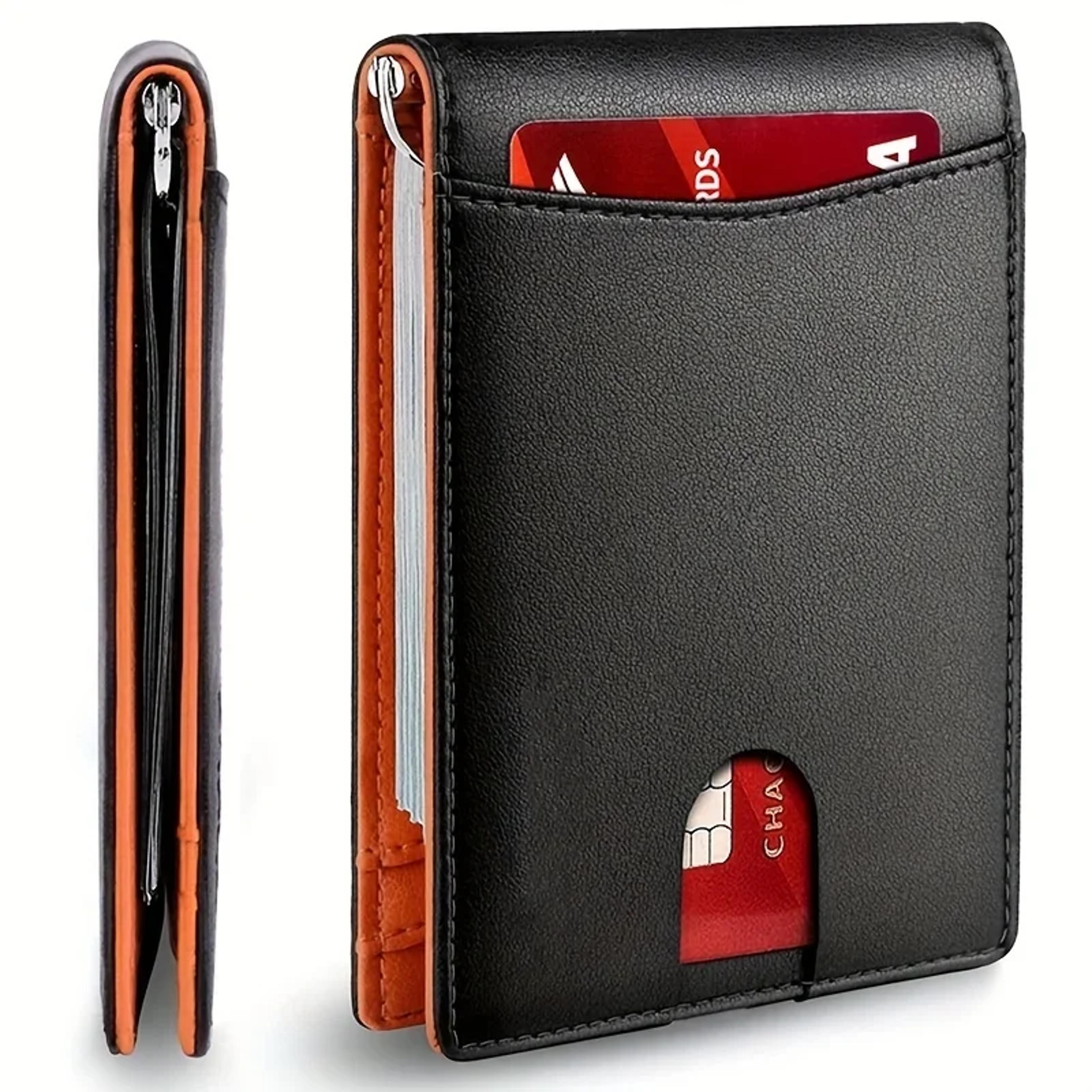 slim smart wallet for men, rfid blocking bifold leather wallet with card holder & money clip