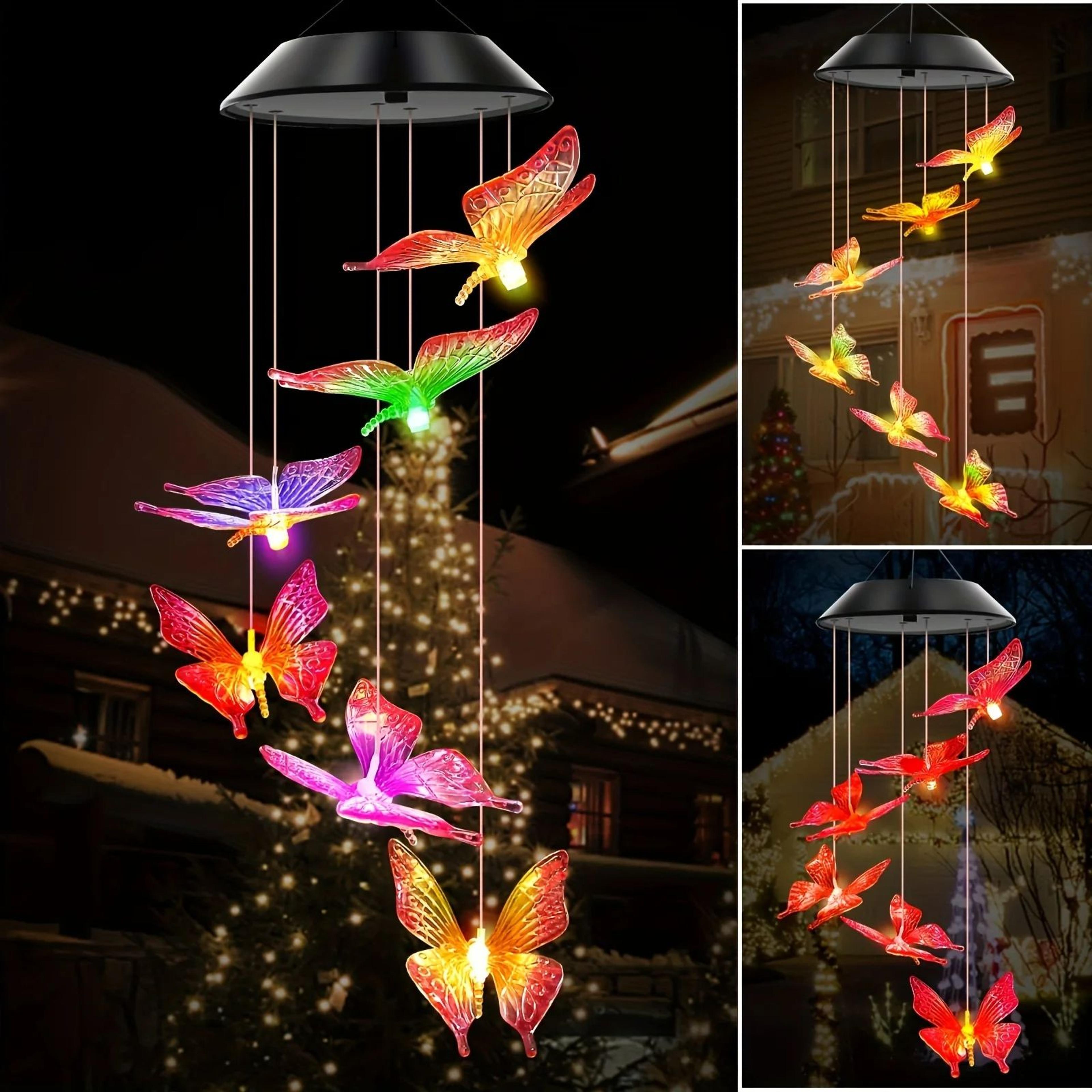 solar wind chimes outdoor waterproof, led color changing butterfly, dragonfly, hummingbird lights, perfect for garden