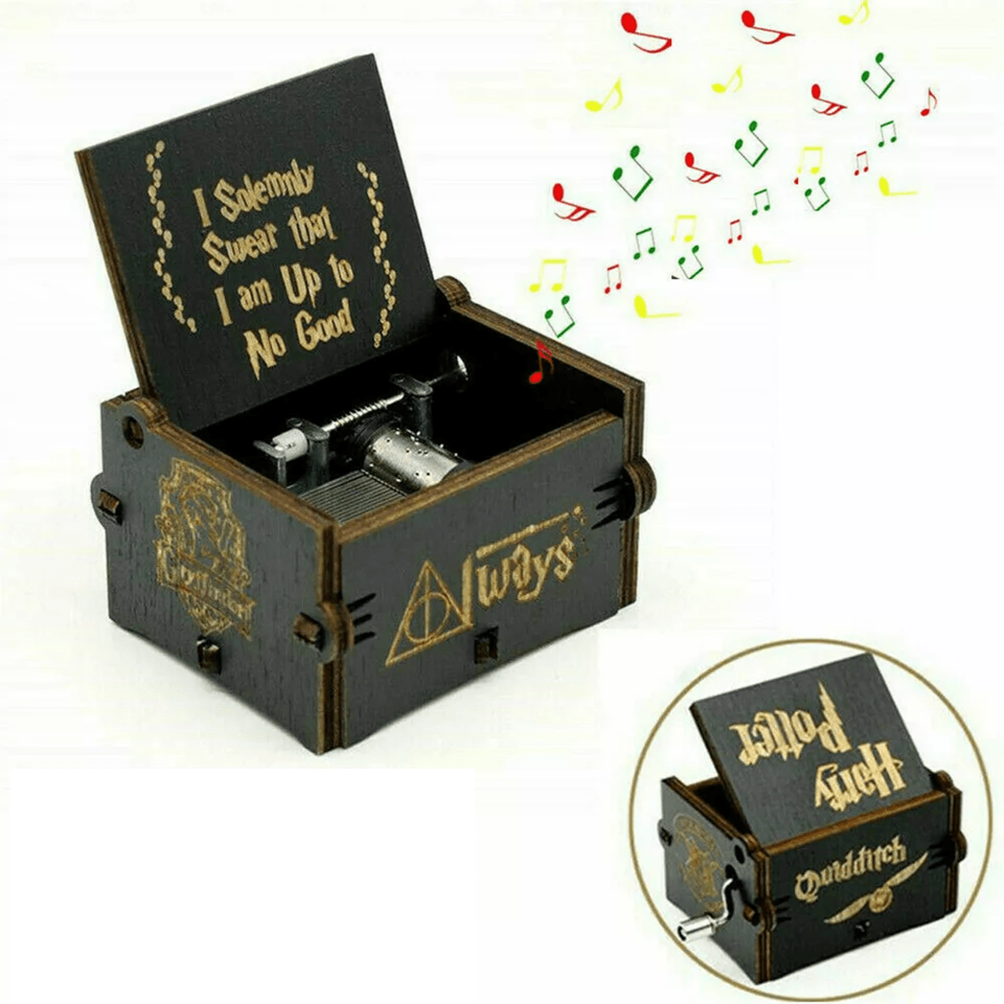 harry potter wooden music box, handcranked classic handmade toys, collectible gift for kids & fans, vintage carved music