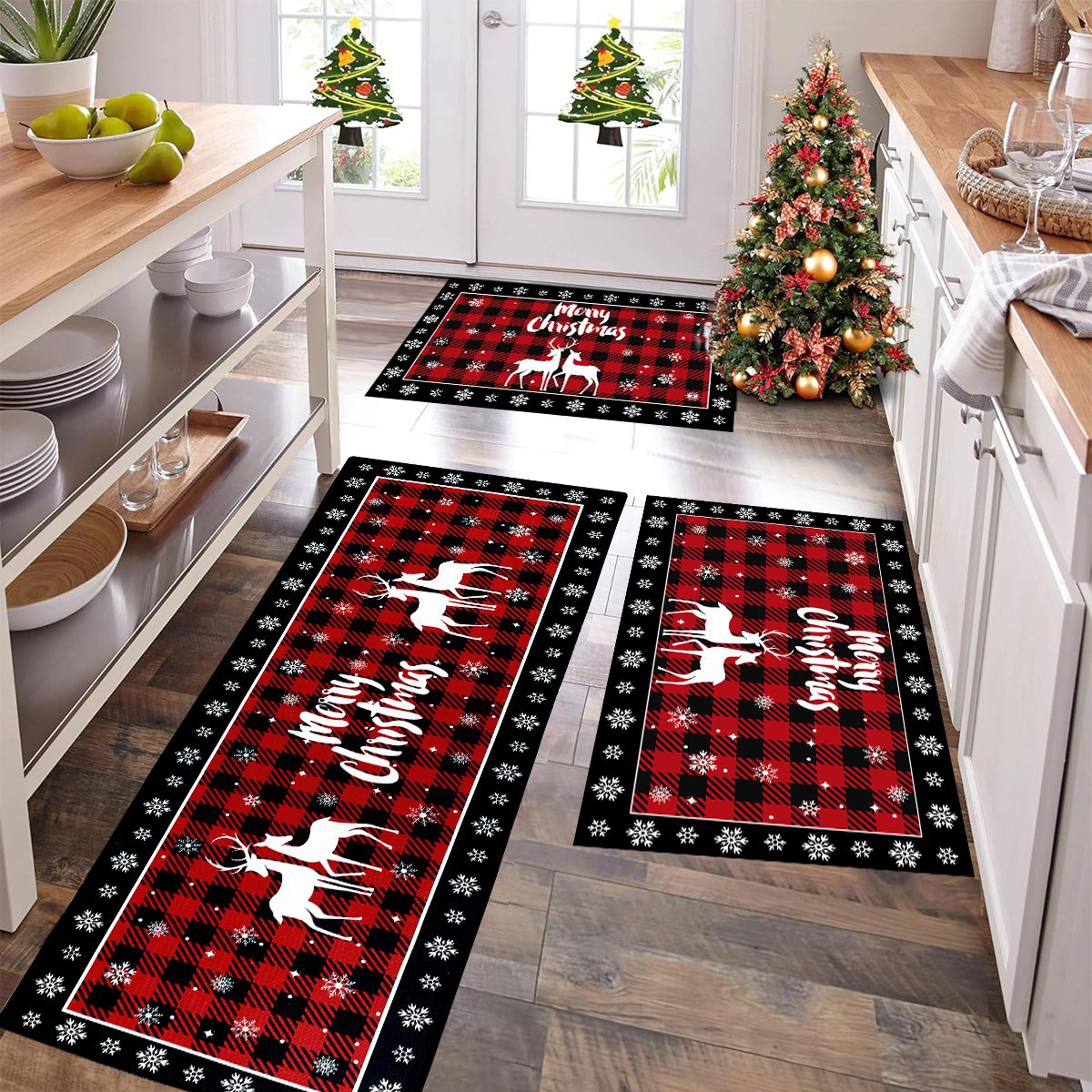 christmas decoration plaid christmas tree floor mat, absorbent doormat for kitchen, live room sofa floor mat