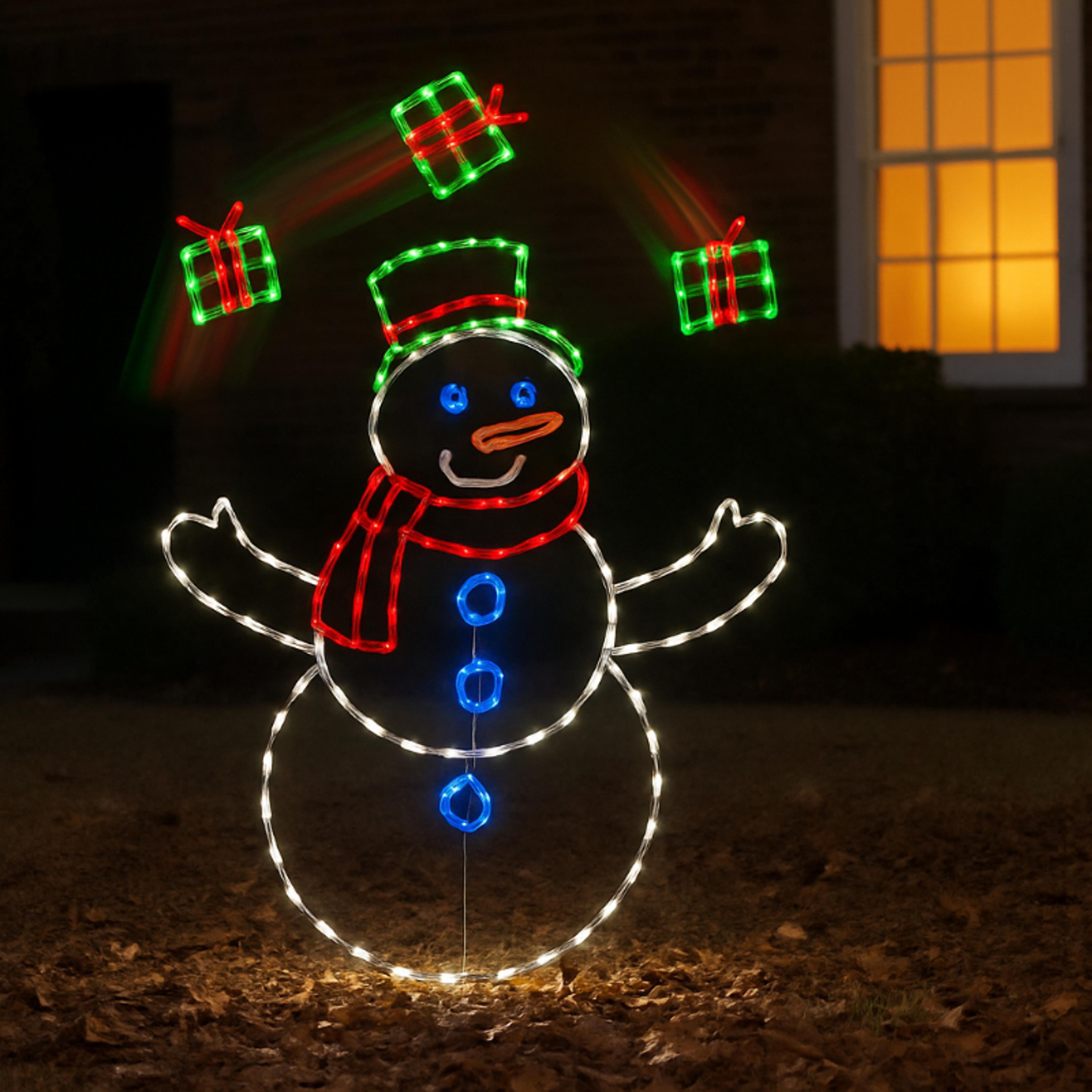 led snowman ornament animated, christmas glitter light, holiday party decoration, winter garden yard outdoor
