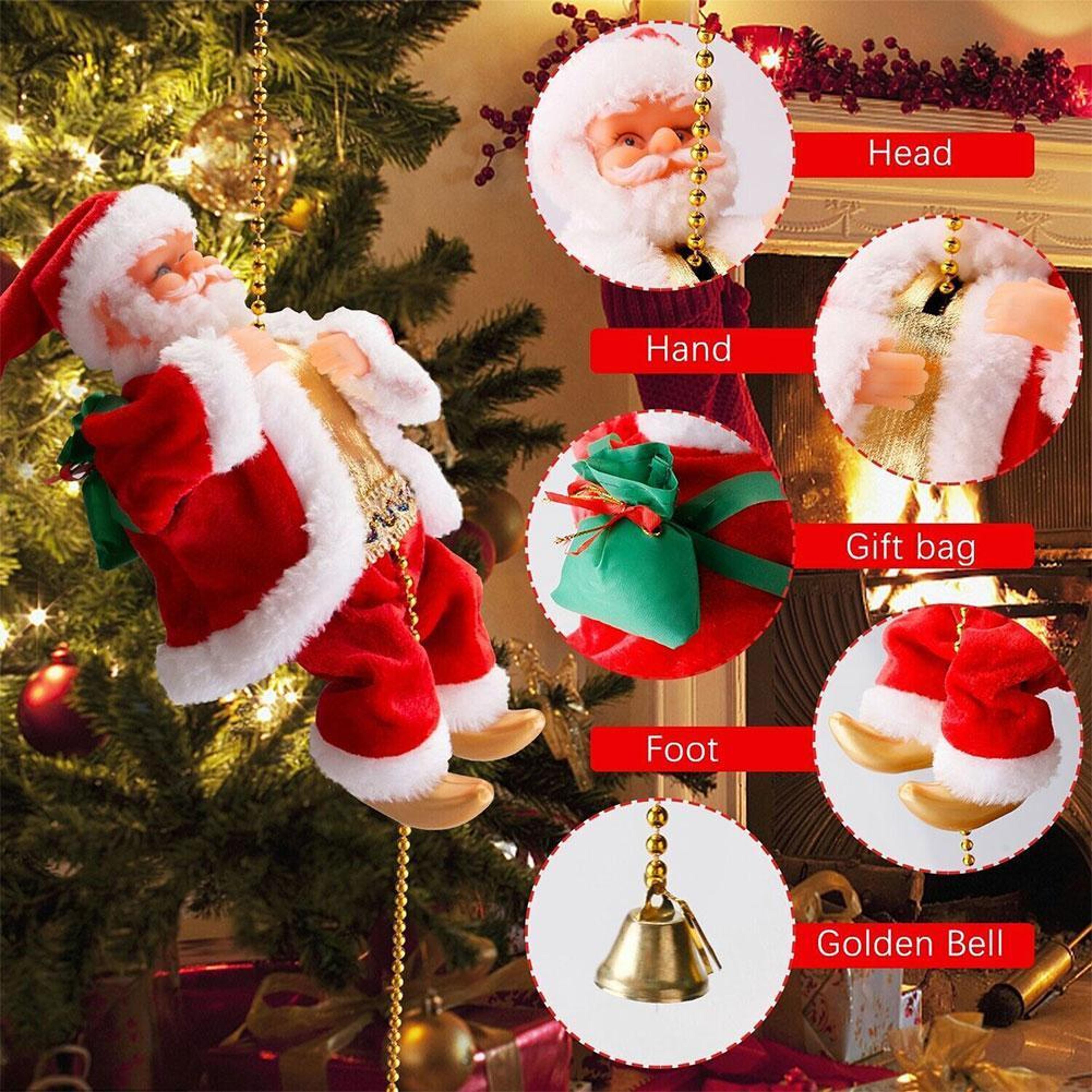 christmas decorations santa claus doll with light music, santa claus climbing beads, family party decorations christmas