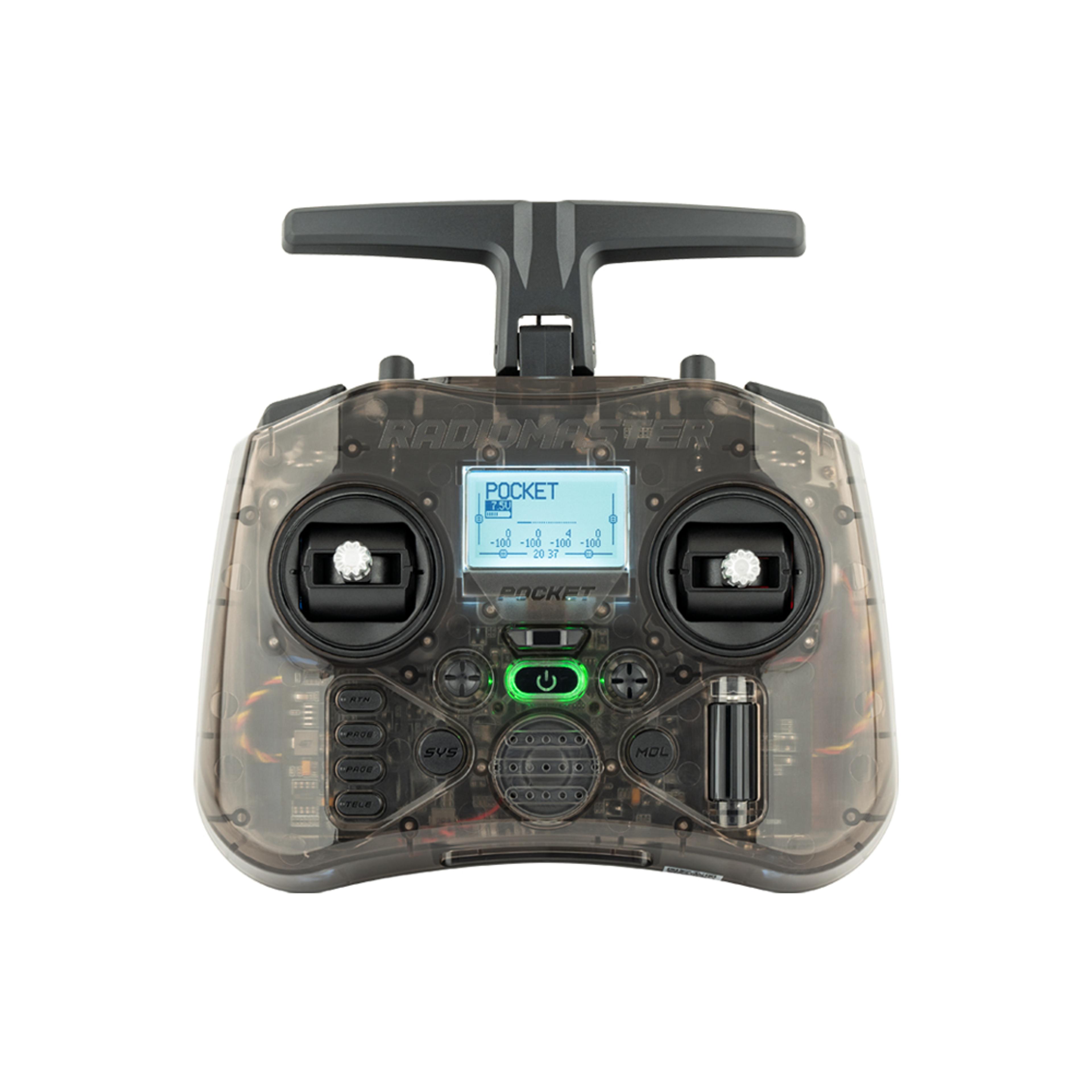 radiomaster pocket hall gimbal transmitter portable remote control with built in led light and foldable antenna