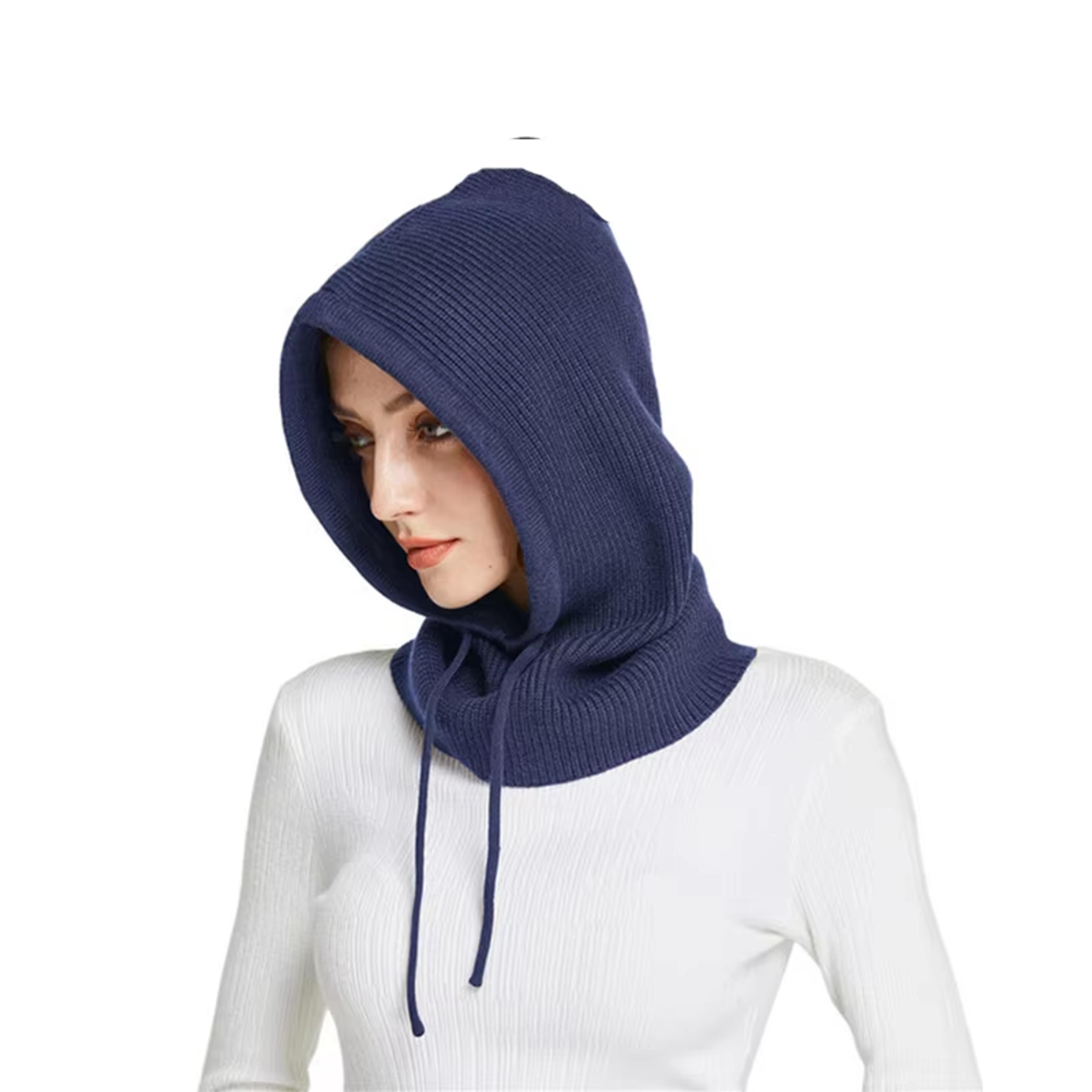 winter neck cover cashmere knitted hooded hat women, balaclava skullies beanies, face ear protect woollen caps