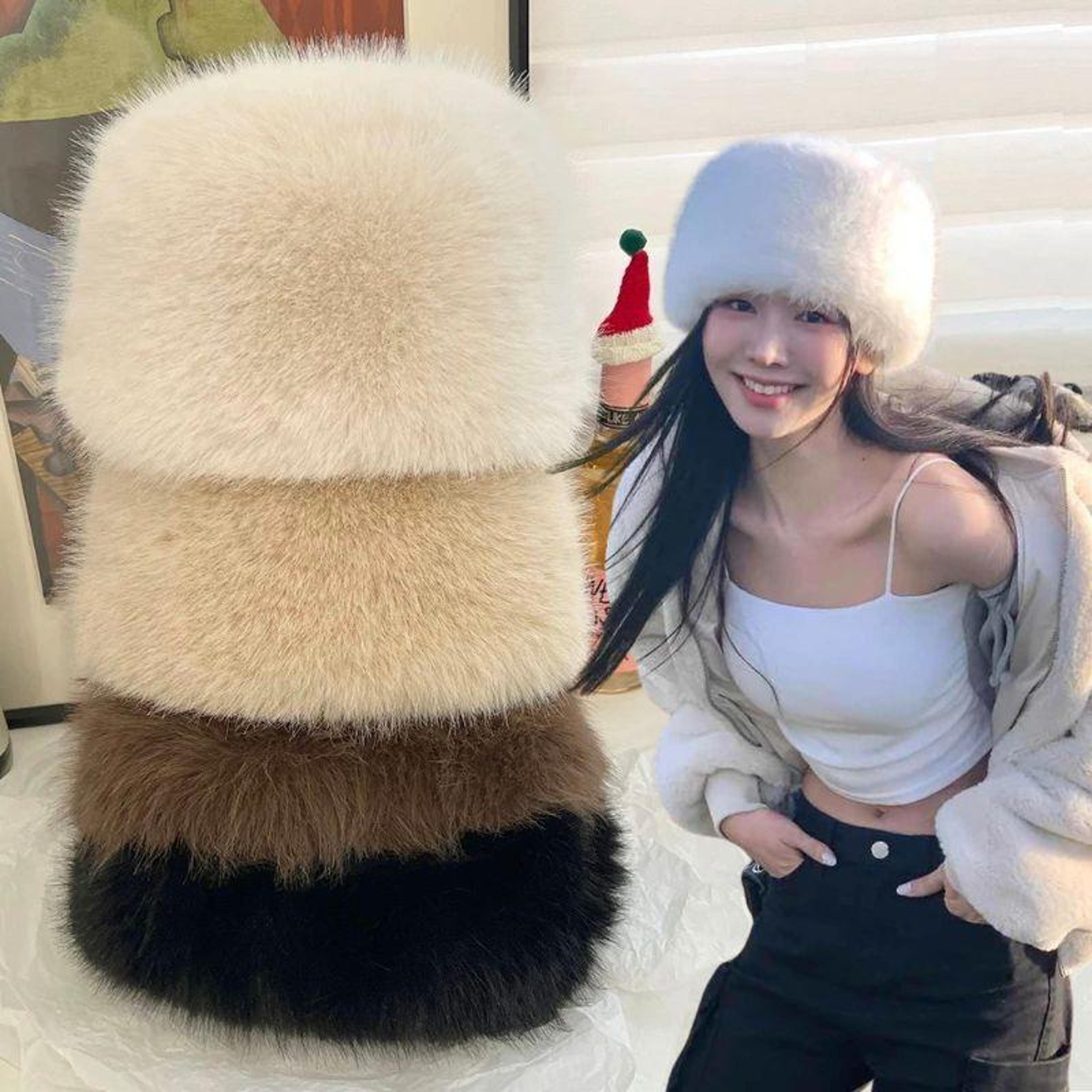 fluffy fur winter hat women's ski cap thick warm windproof faux fur russian fisherman's mink snow hat