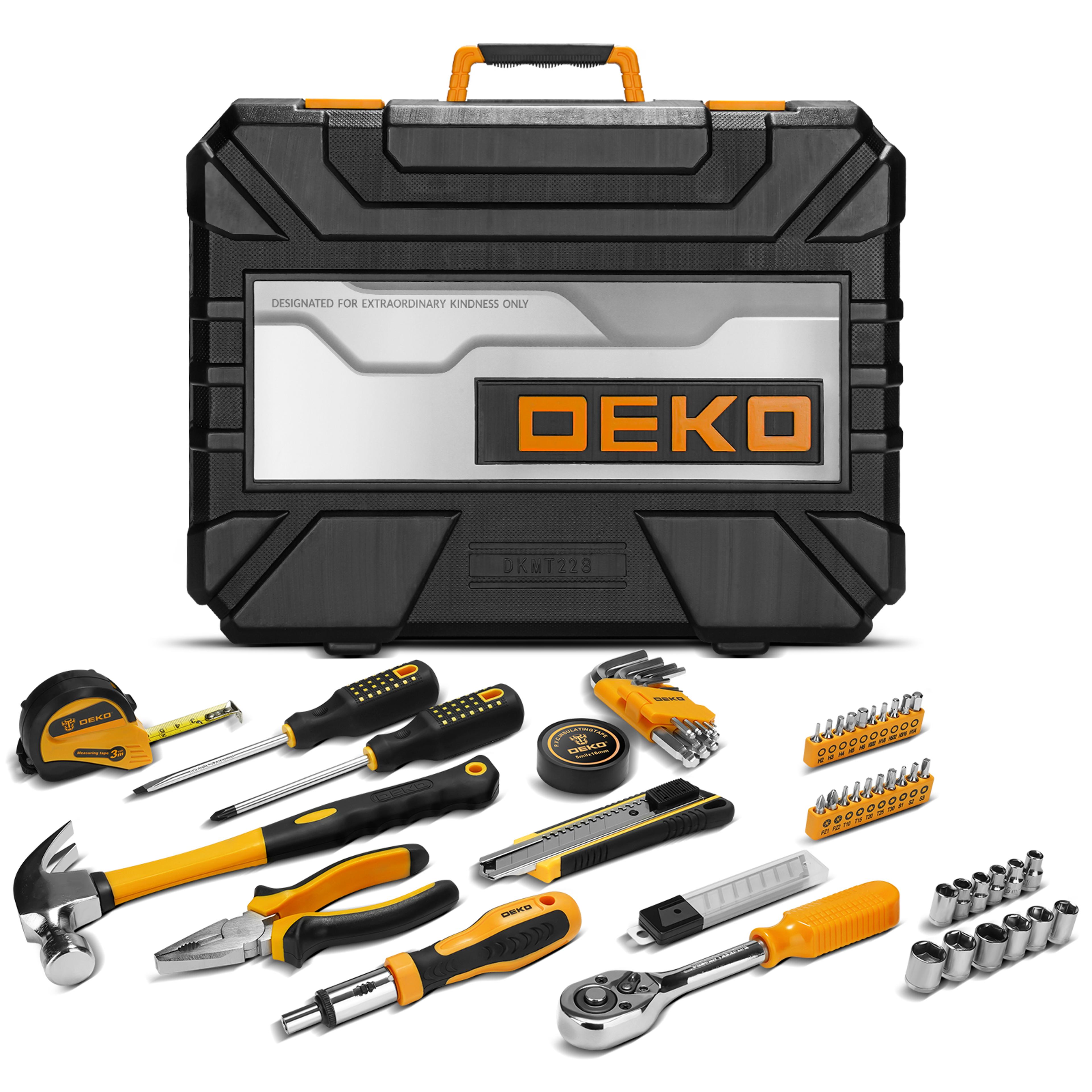 mixed tool set, socket wrench auto repair kit with plastic toolbox storage, essential hand tools for home and garage
