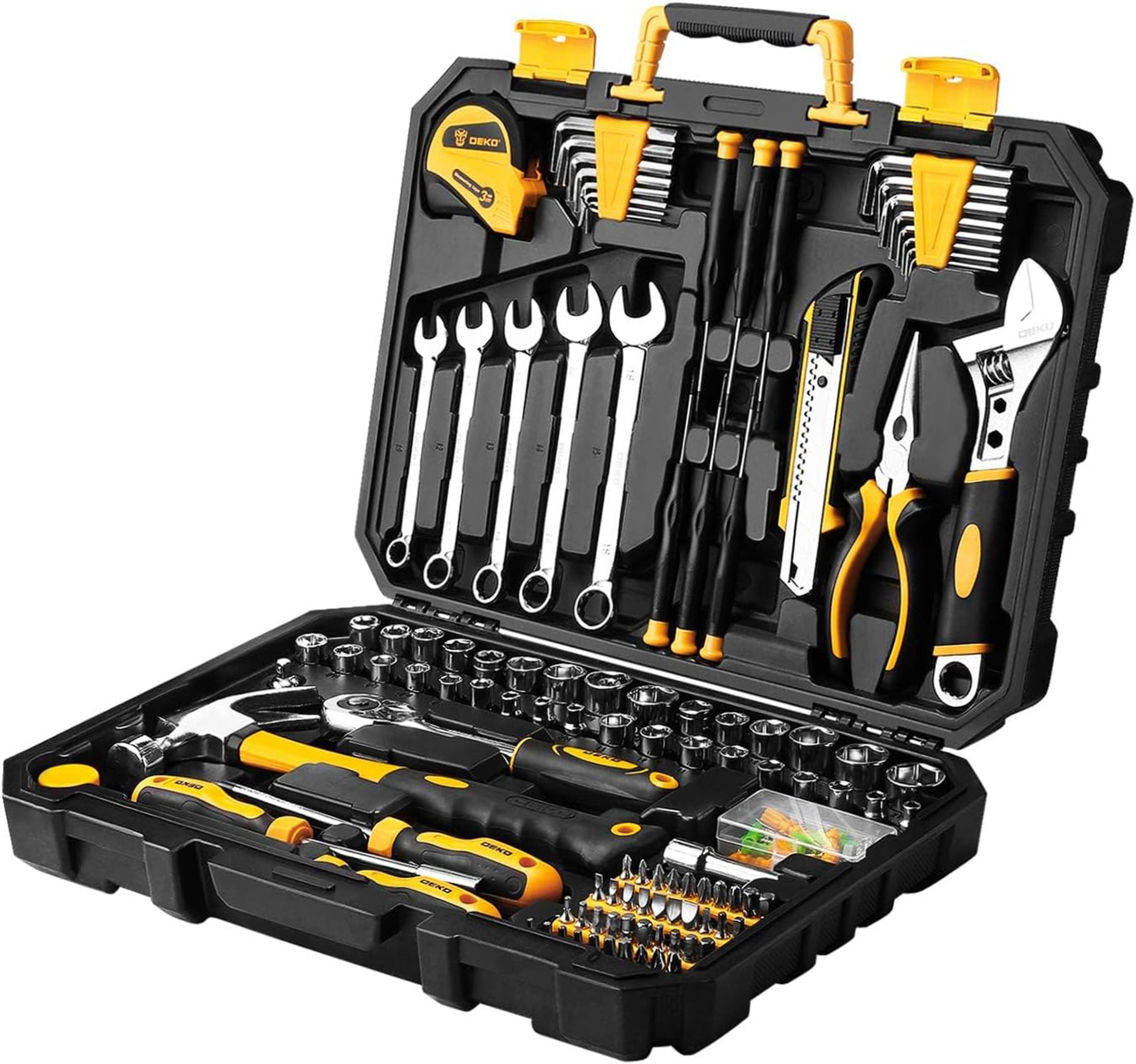 general household hand tool kit auto repair tool set with plastic storage case