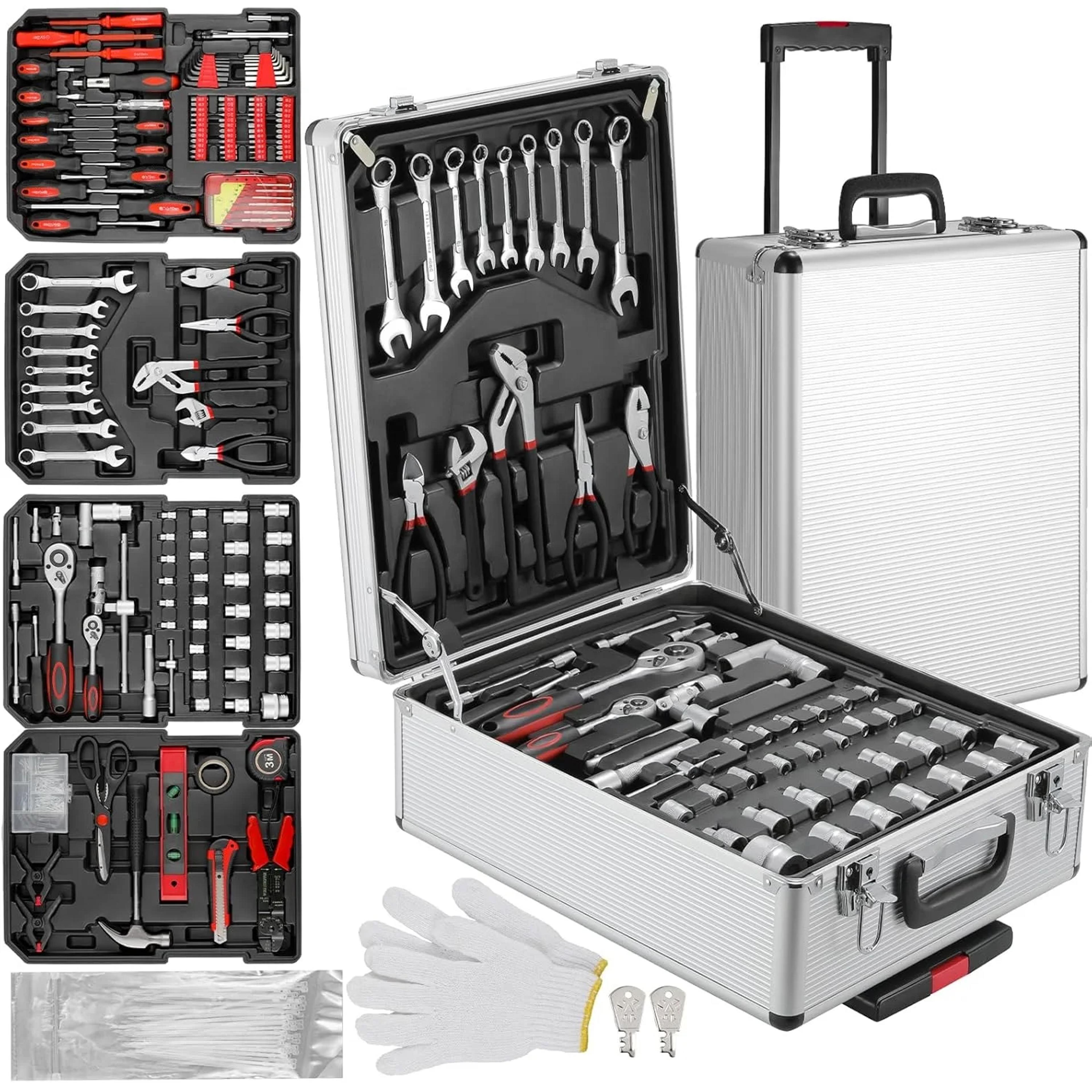 home repair tool kit with trolley case mechanic wrenches socket hand tools for household work