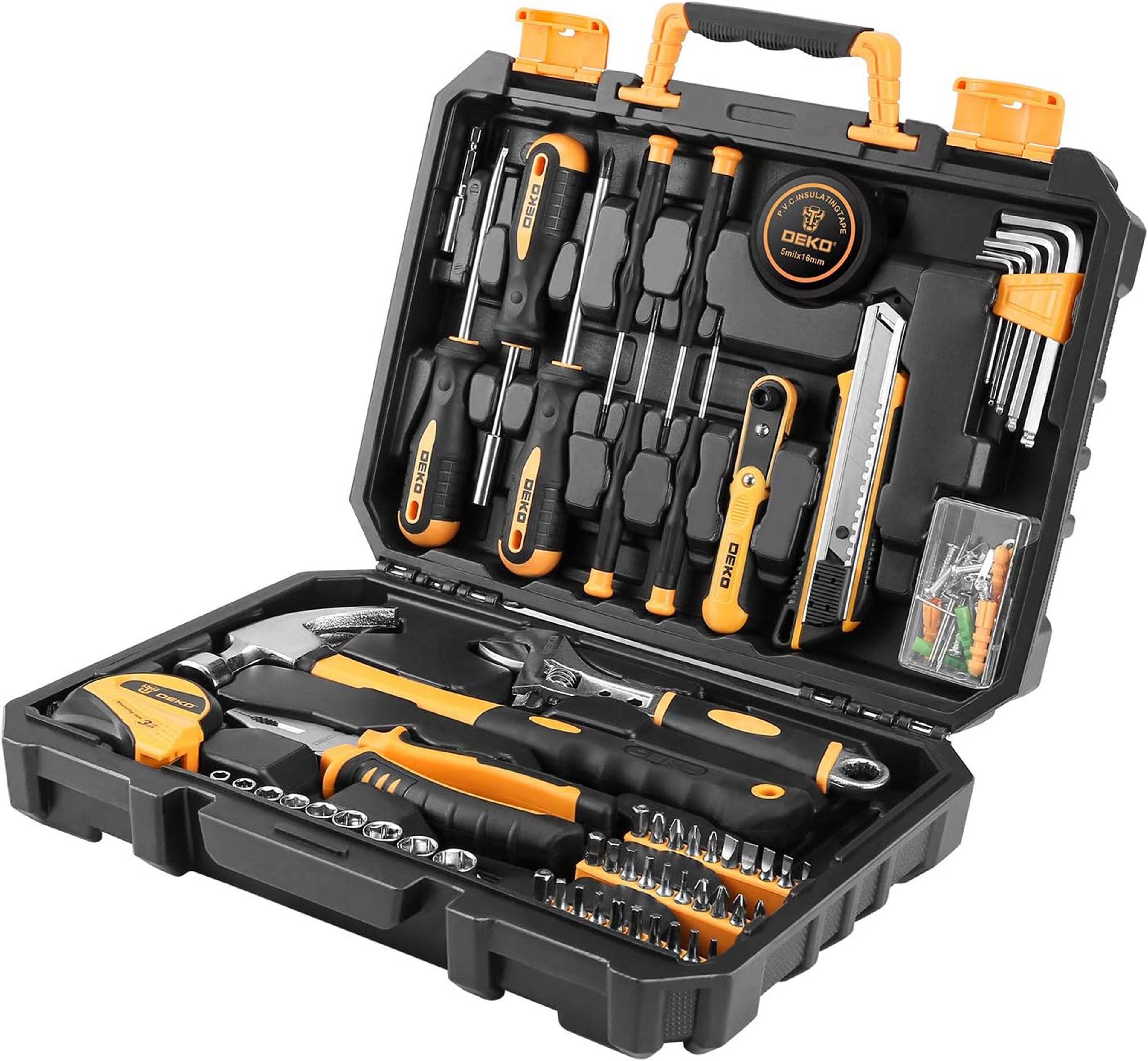 household tool kit, general home repair tool set, plastic tool box storage