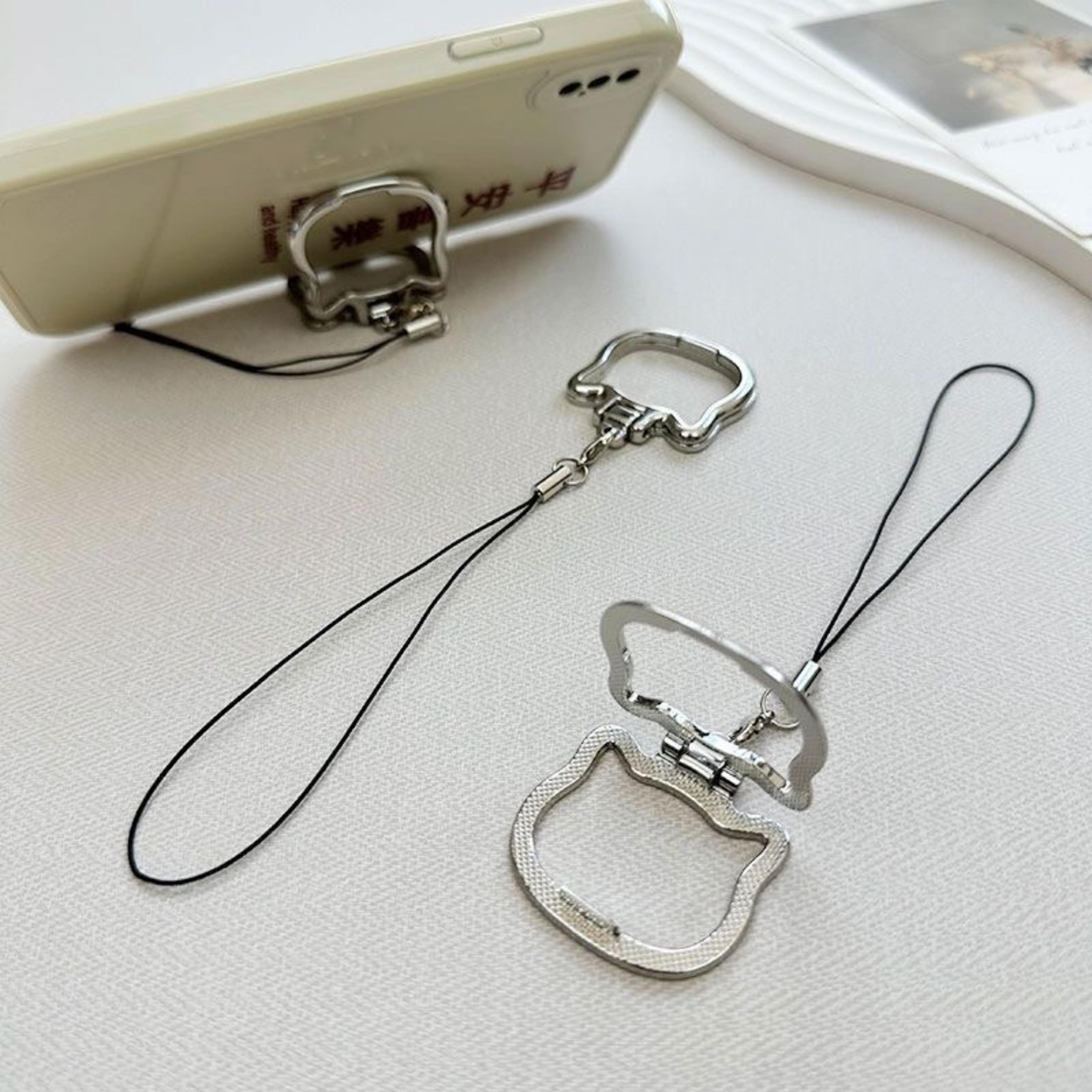 cute cat phone lanyard grip and phone holder stand for desk use