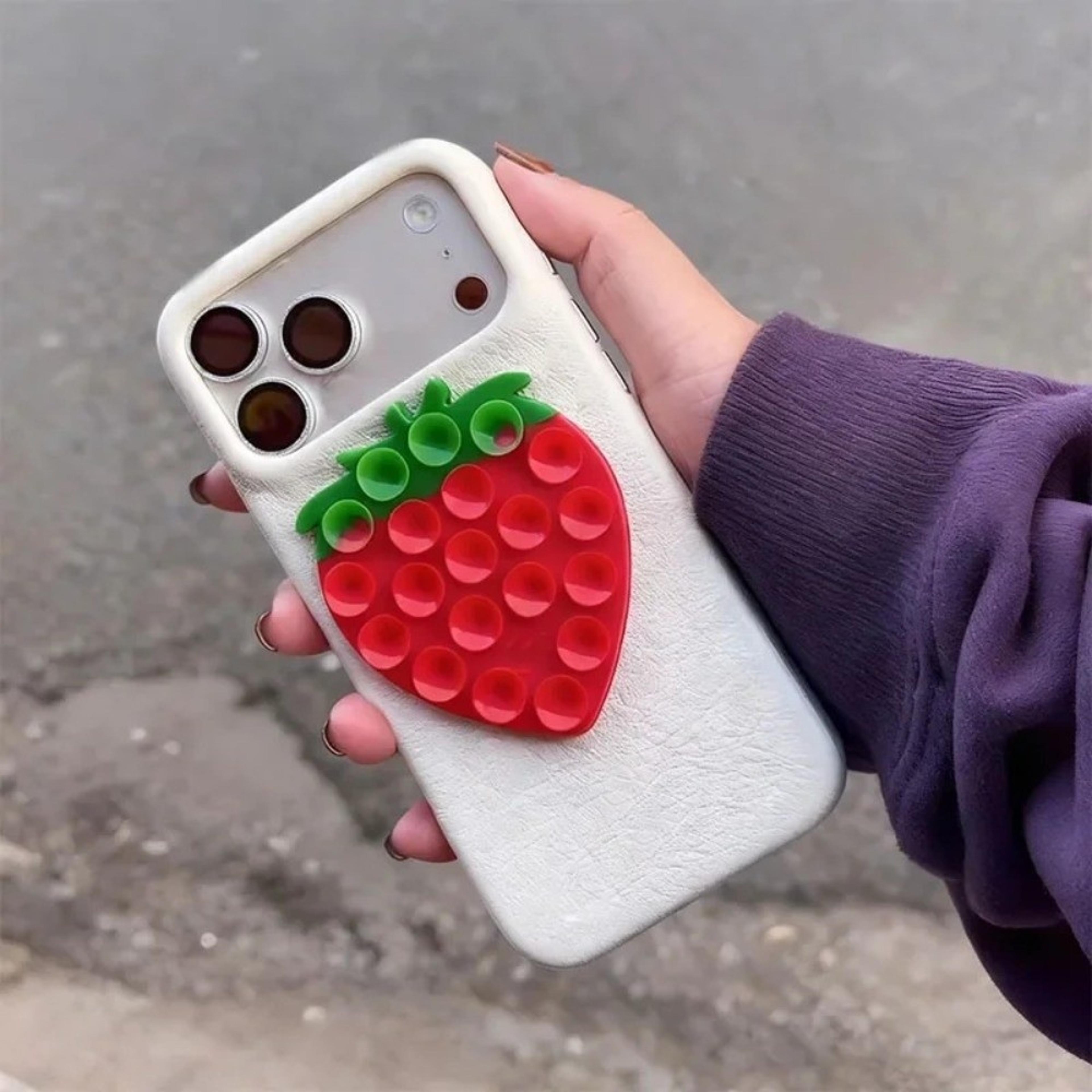 strawberry suction cup phone mount cute car phone stand for dashboard and smooth surfaces