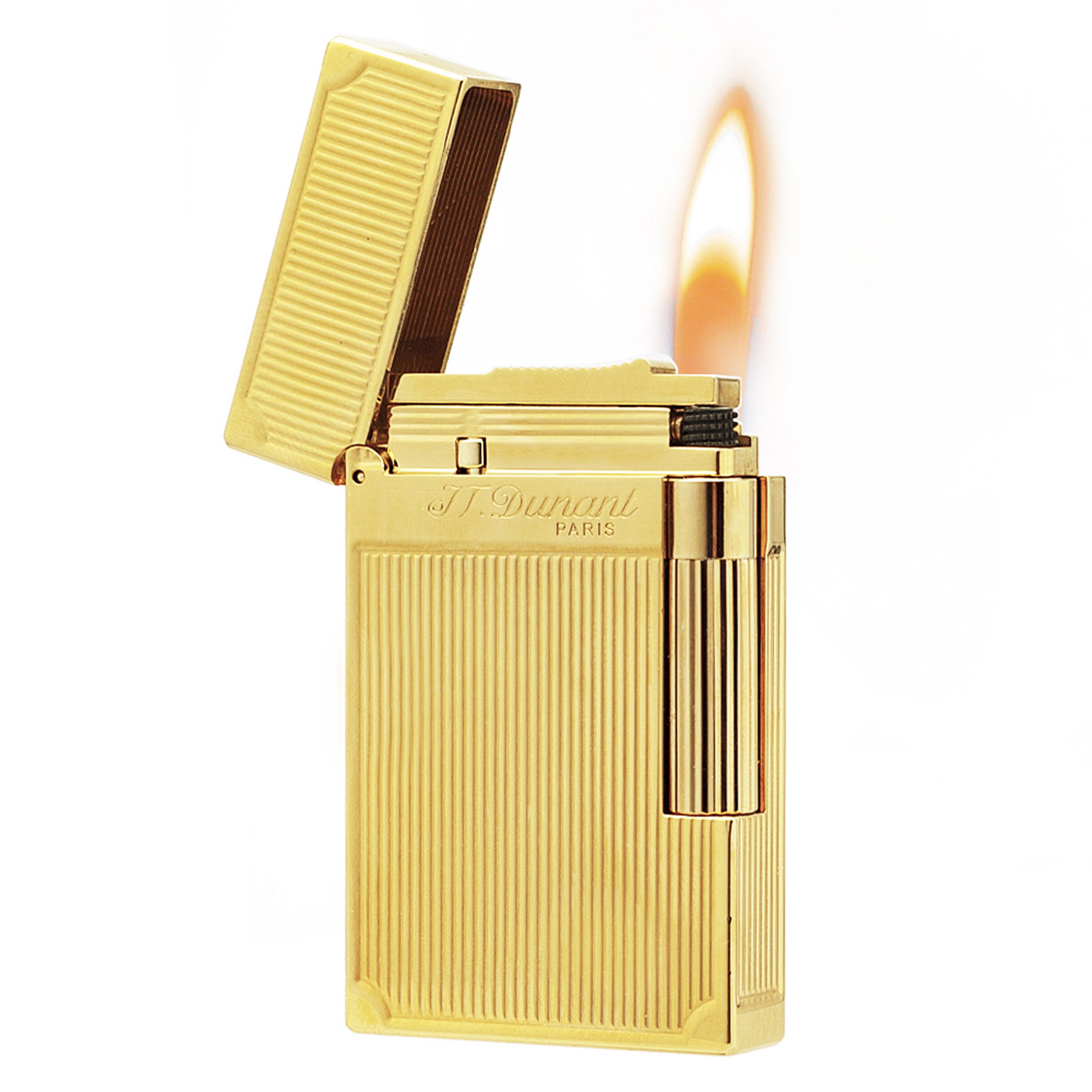 dunant brass butane lighter with ping sound and vertical stripe design