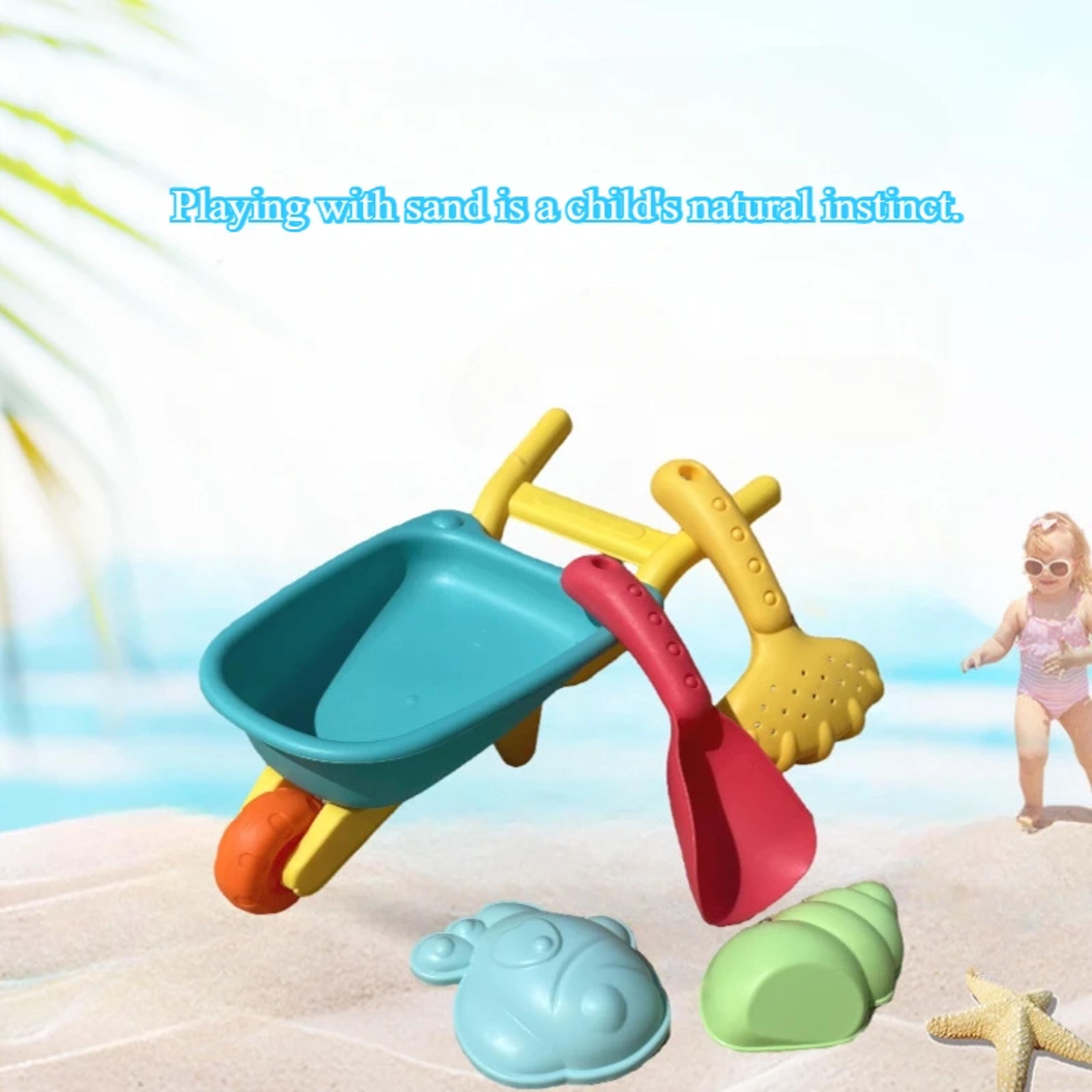 kids beach sand toy set with shovel and molds for sandbox and snow play