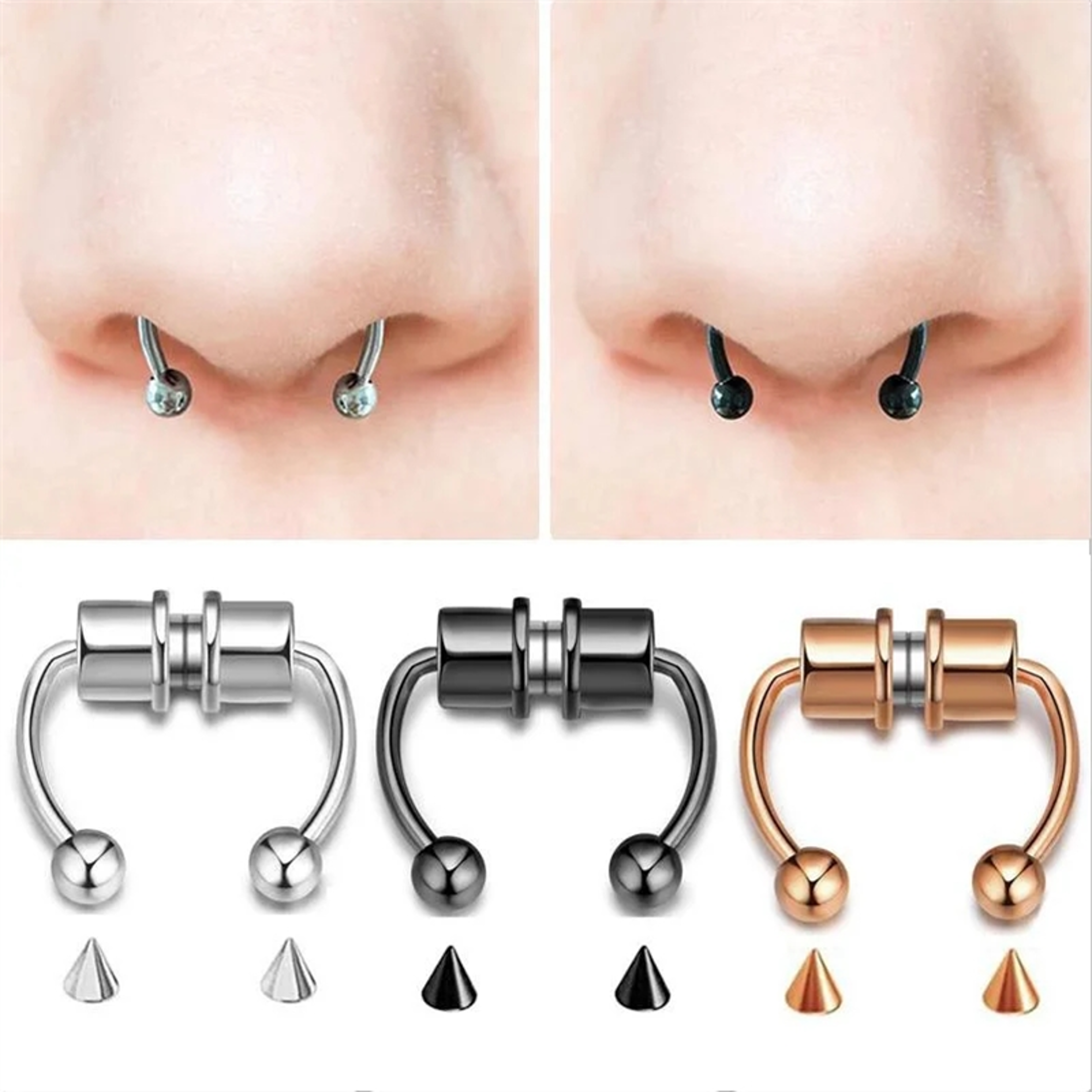 magnetic fake septum ring clip on horseshoe nose ring in stainless steel